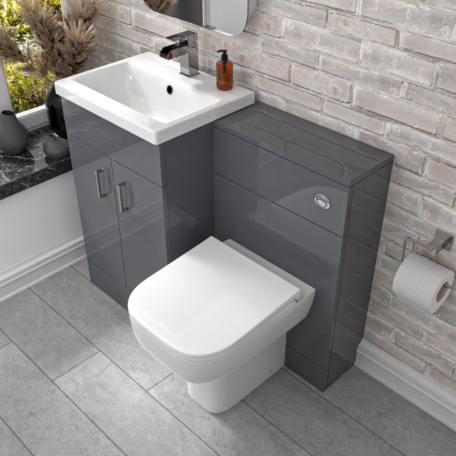 Nanuya 1000mm Grey Freestanding Basin Vanity Unit & Back To Wall Toilet