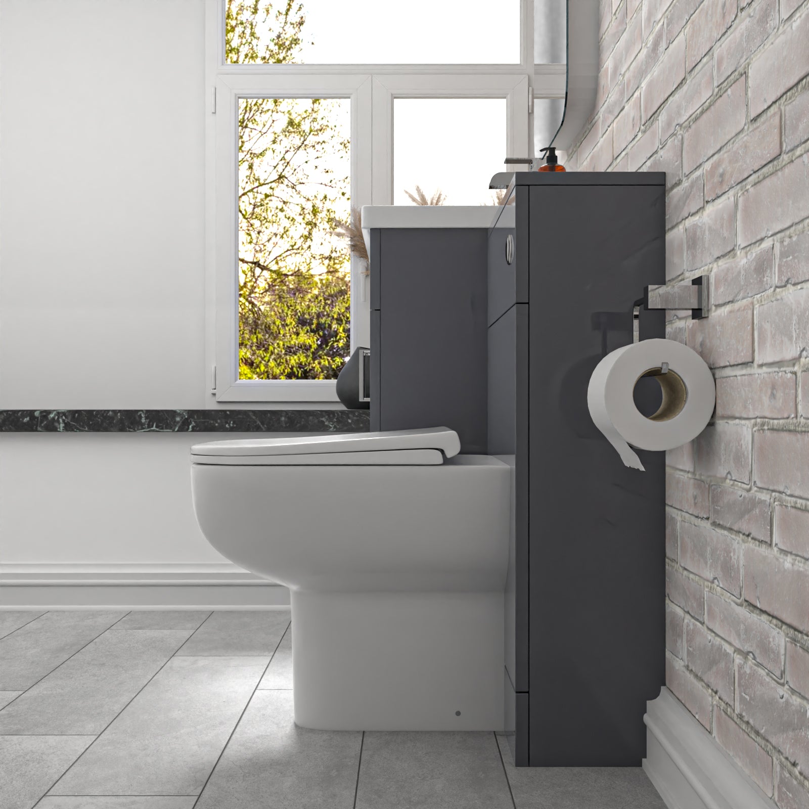 Nanuya 1000mm Grey Freestanding Basin Vanity Unit & Back To Wall Toilet