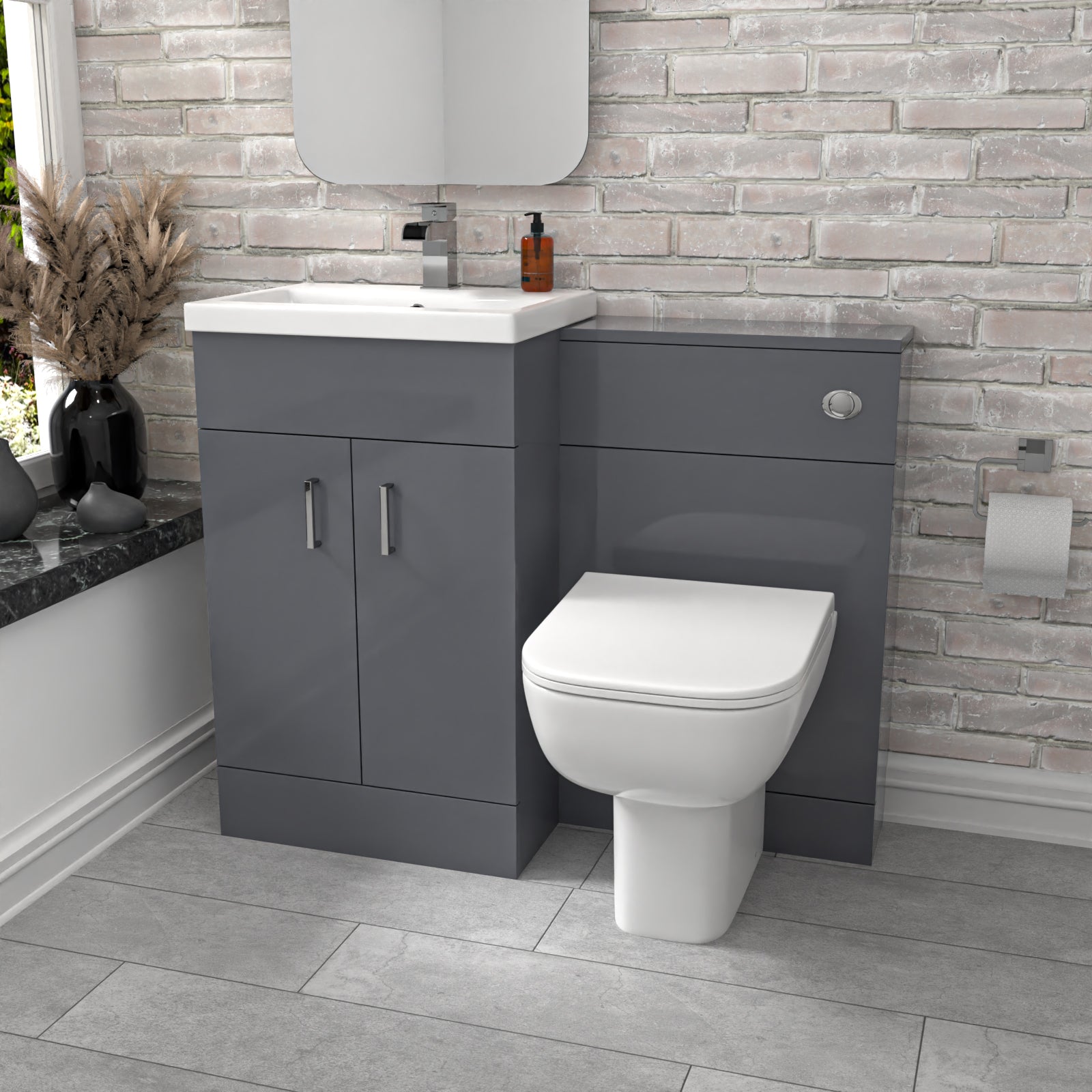 Nanuya 1000mm Grey Freestanding Basin Vanity Unit & Back To Wall Toilet