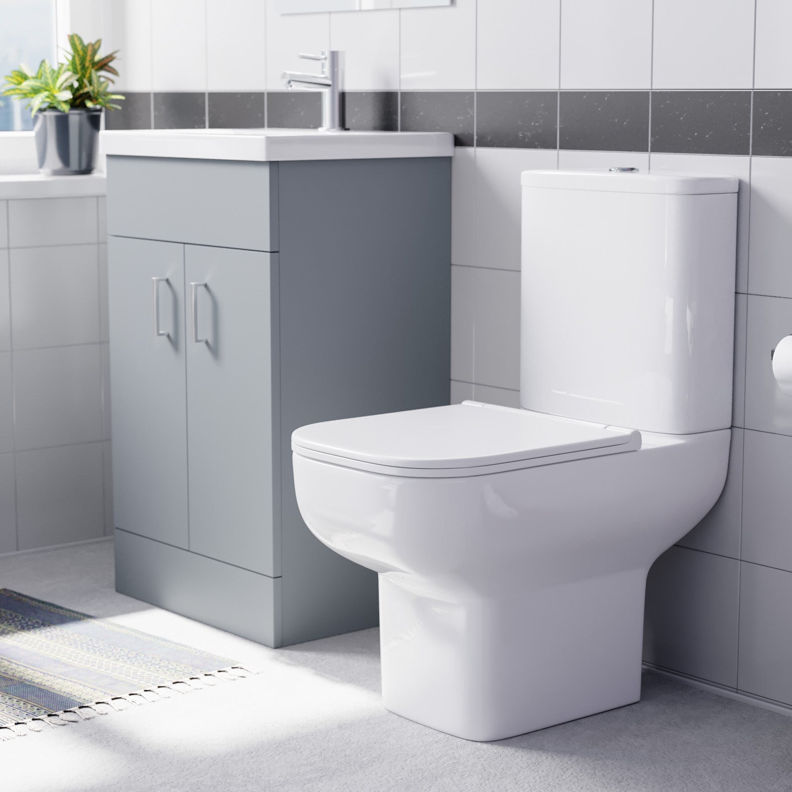Nanuya 500mm Matte Grey Basin Vanity & Square White Close Coupled Toilet