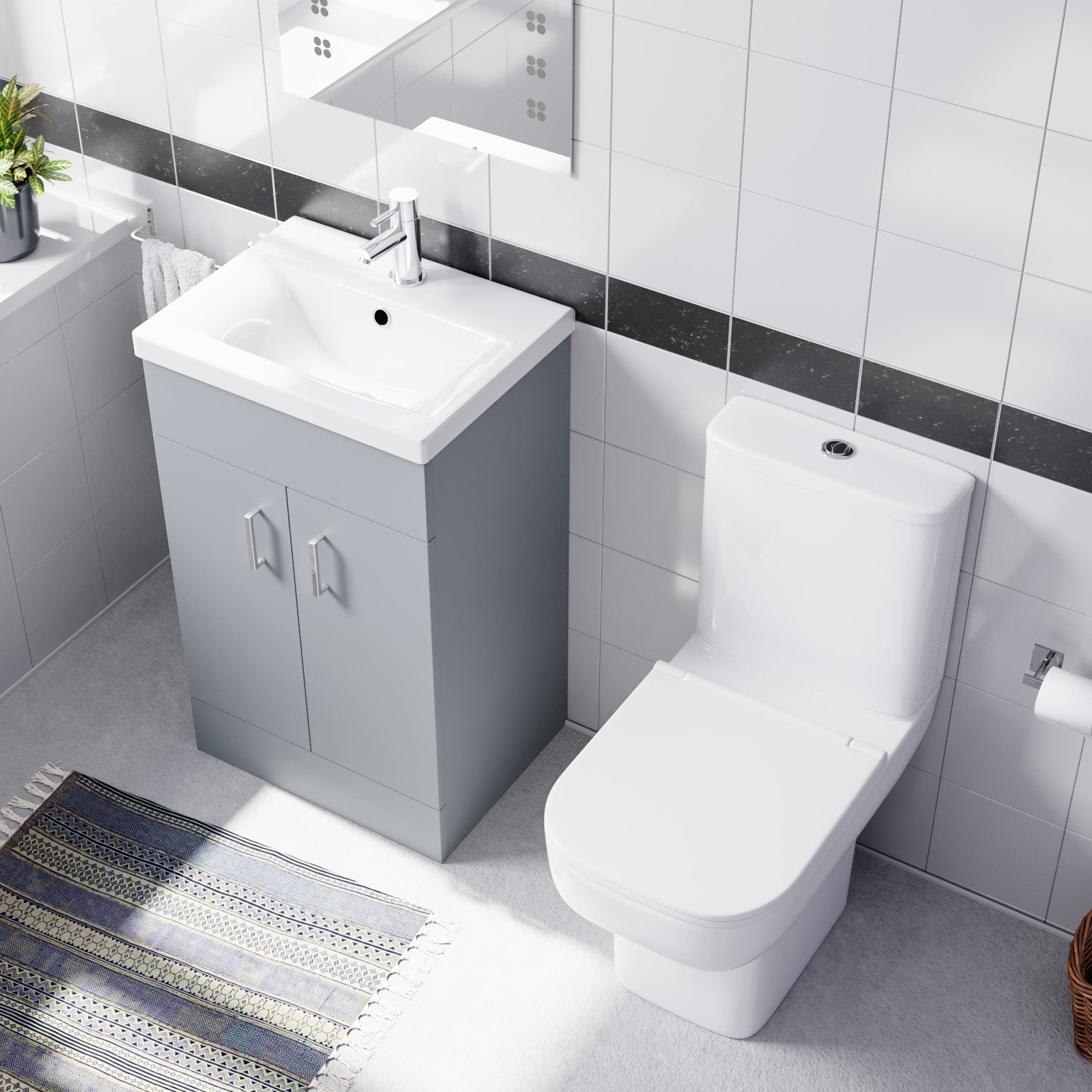 Nanuya 500mm Matte Grey Basin Vanity & Square White Close Coupled Toilet