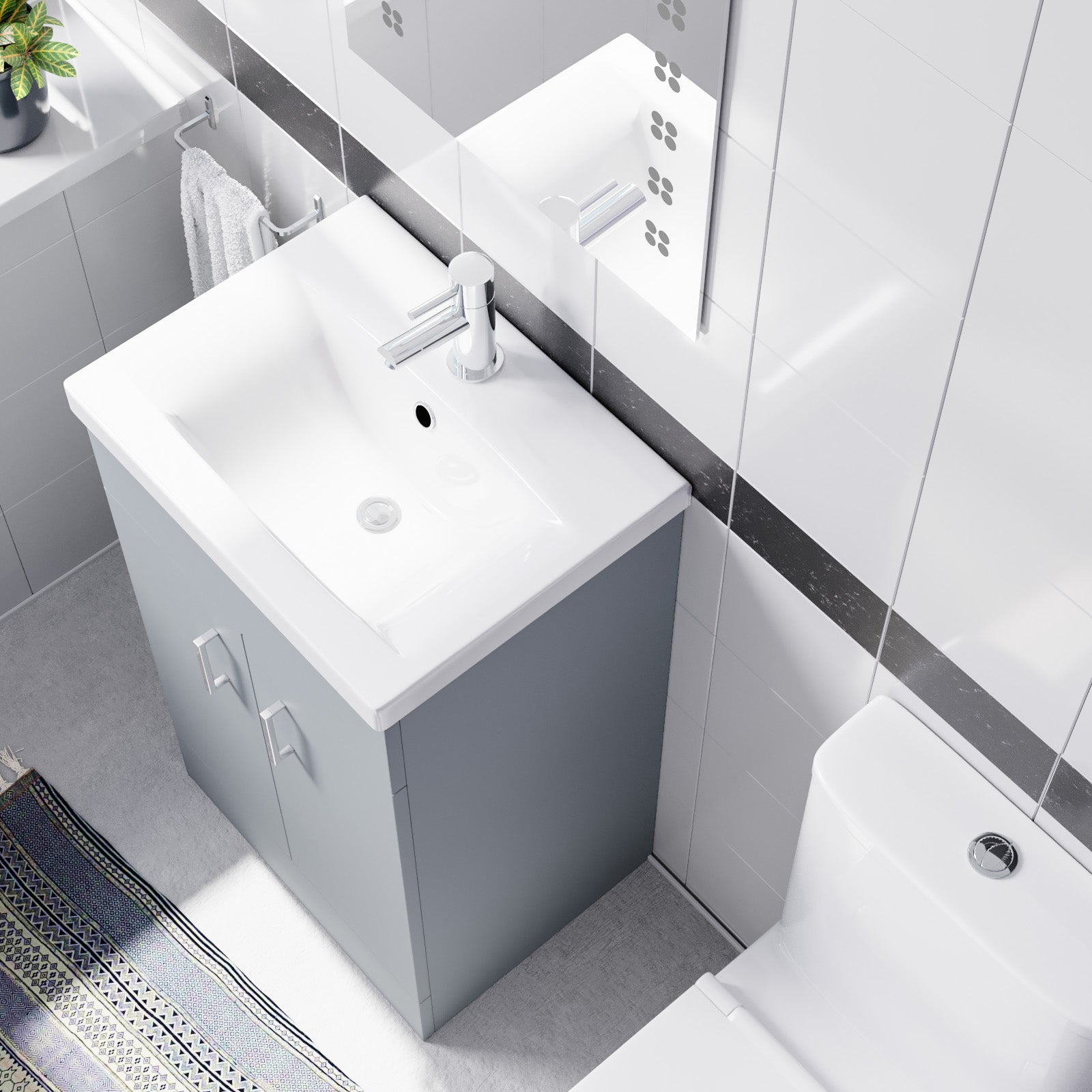 Nanuya 500mm Matte Grey Basin Vanity & Square White Close Coupled Toilet