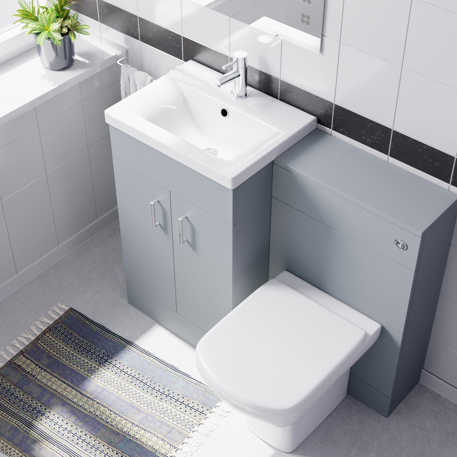 Nanuya Matte Grey 1000mm Freestanding Vanity, WC Unit & Rimless BTW Toilet