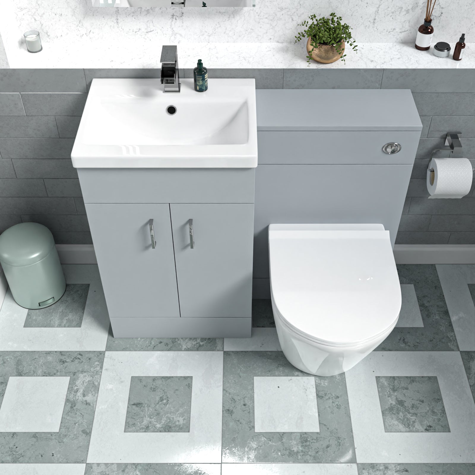 Nanuya Matte Grey 1000mm Vanity Basin WC Vanity Unit & Rimless BTW Toilet