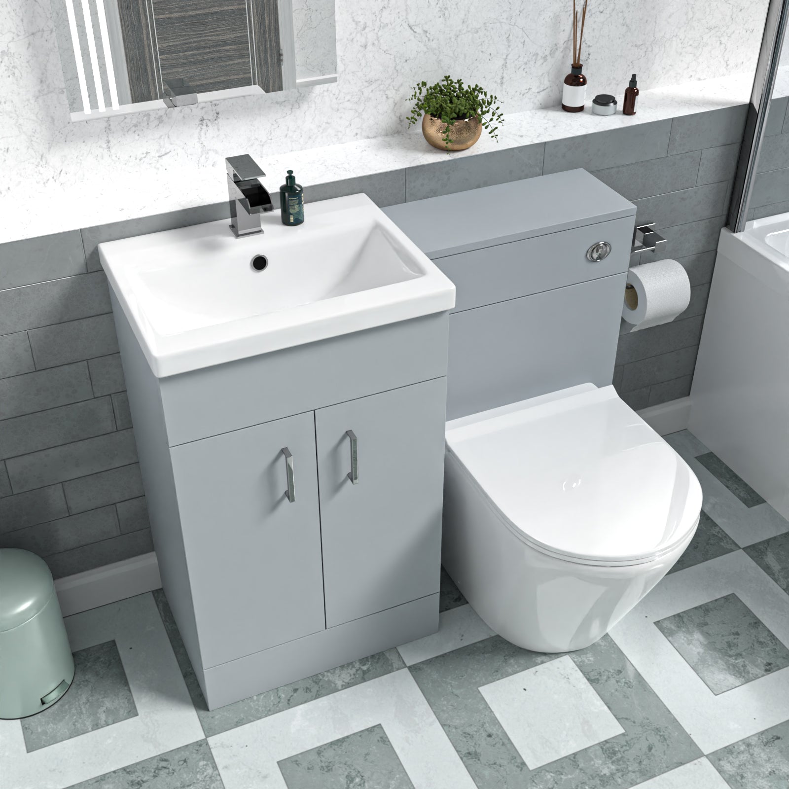 Nanuya Matte Grey 1000mm Vanity Basin WC Vanity Unit & Rimless BTW Toilet