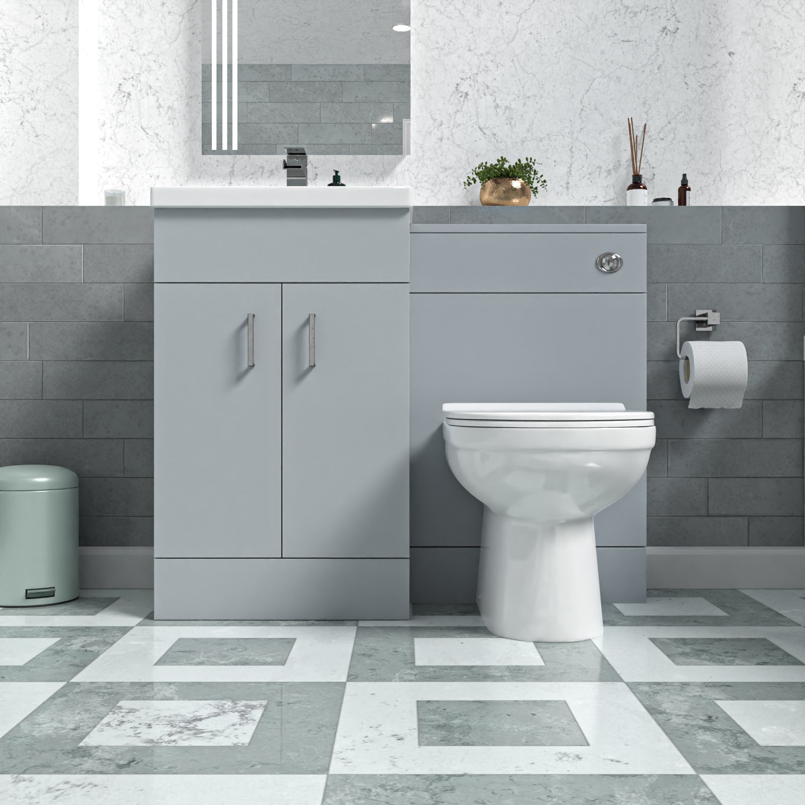 Nanuya Matte Grey Basin Vanity Cabinet WC Unit & Rimless Back To Wall Toilet