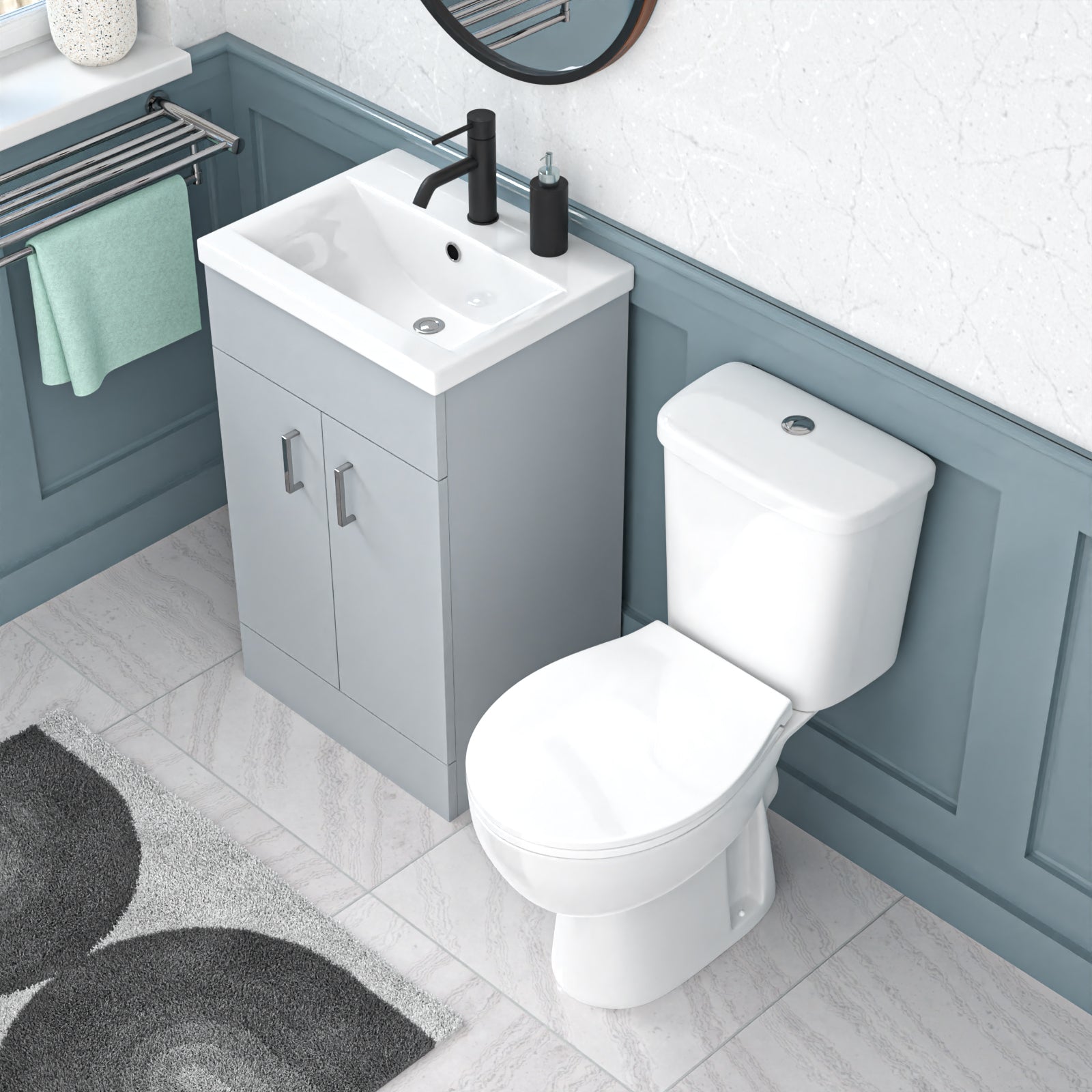 Nanuya 500mm Matte Grey Basin Vanity Unit and White Close Coupled Toilet