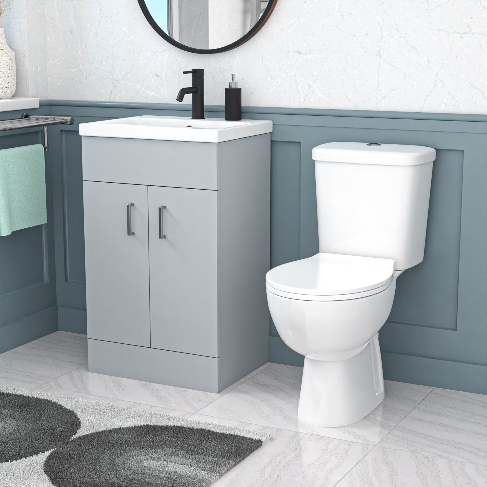 Nanuya 500mm Matte Grey Basin Vanity Unit and White Close Coupled Toilet