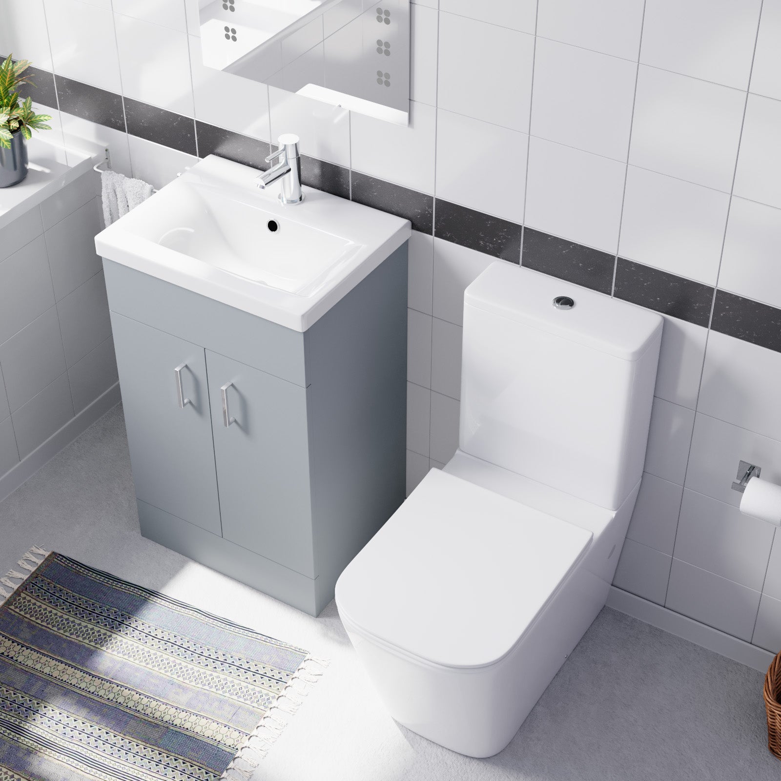 Nanuya 500mm Matte Grey Basin Vanity & Rimless White Close Coupled Toilet