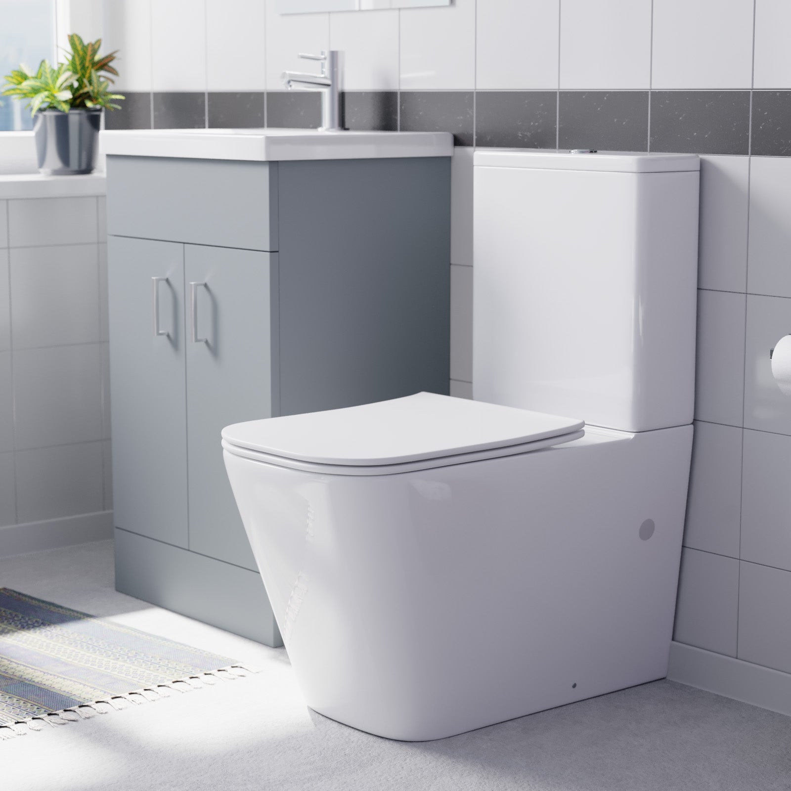 Nanuya 500mm Matte Grey Basin Vanity & Rimless White Close Coupled Toilet