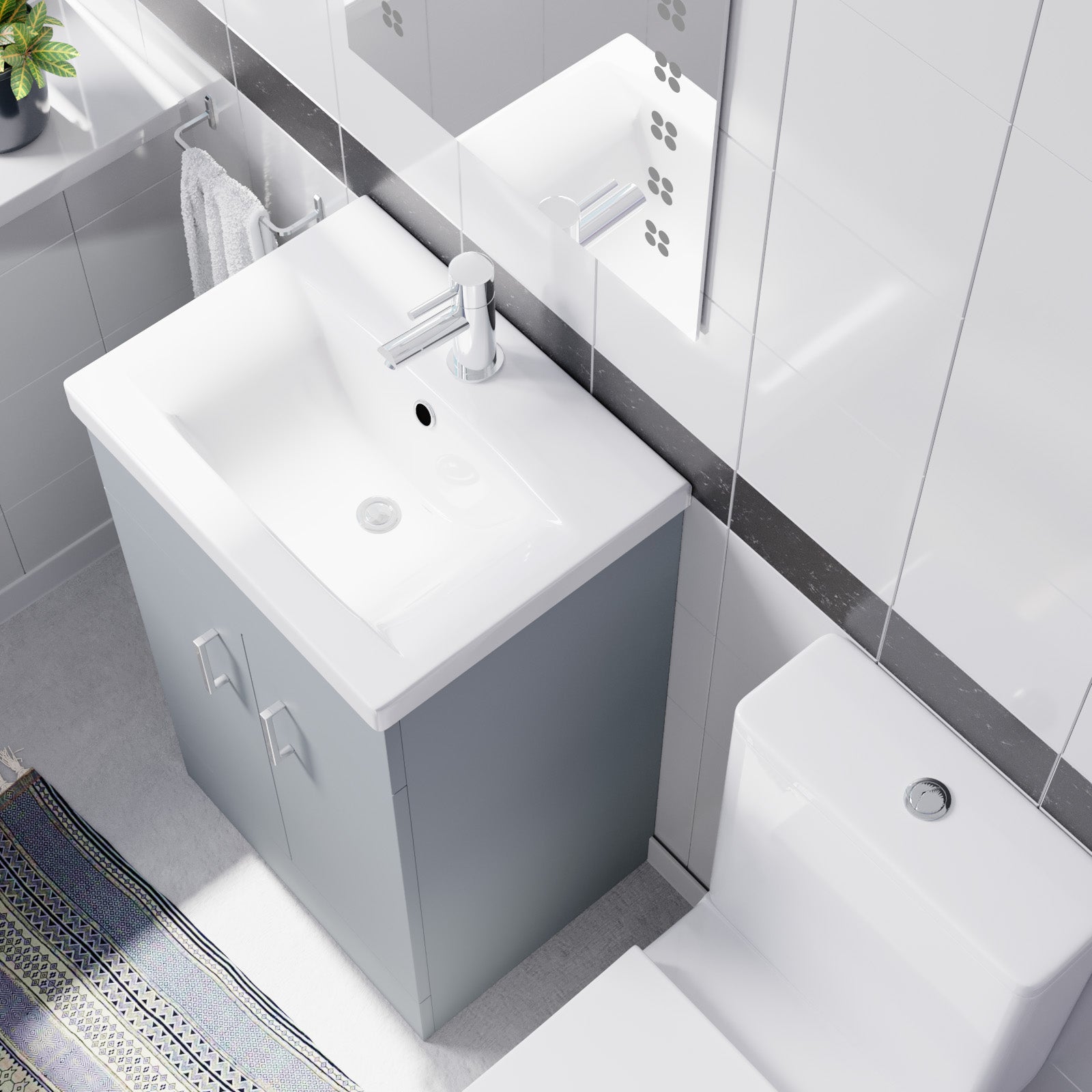 Nanuya 500mm Matte Grey Basin Vanity & Rimless White Close Coupled Toilet