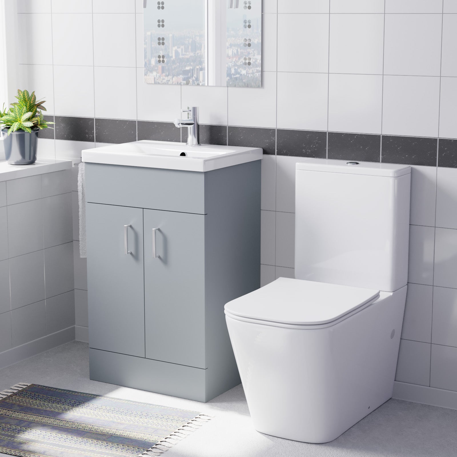 Nanuya 500mm Matte Grey Basin Vanity & Rimless White Close Coupled Toilet