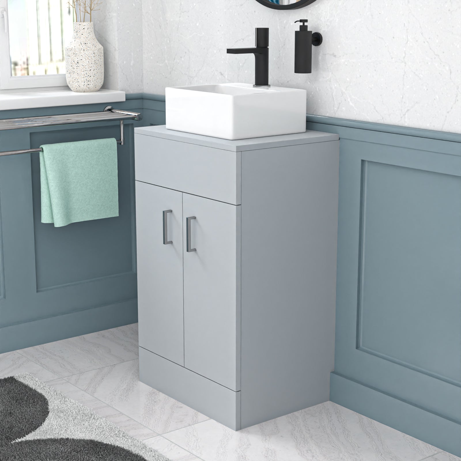 Nanuya Matte Grey 500mm Bathroom Doors Vanity Unit Rectangle Ceramic Basin