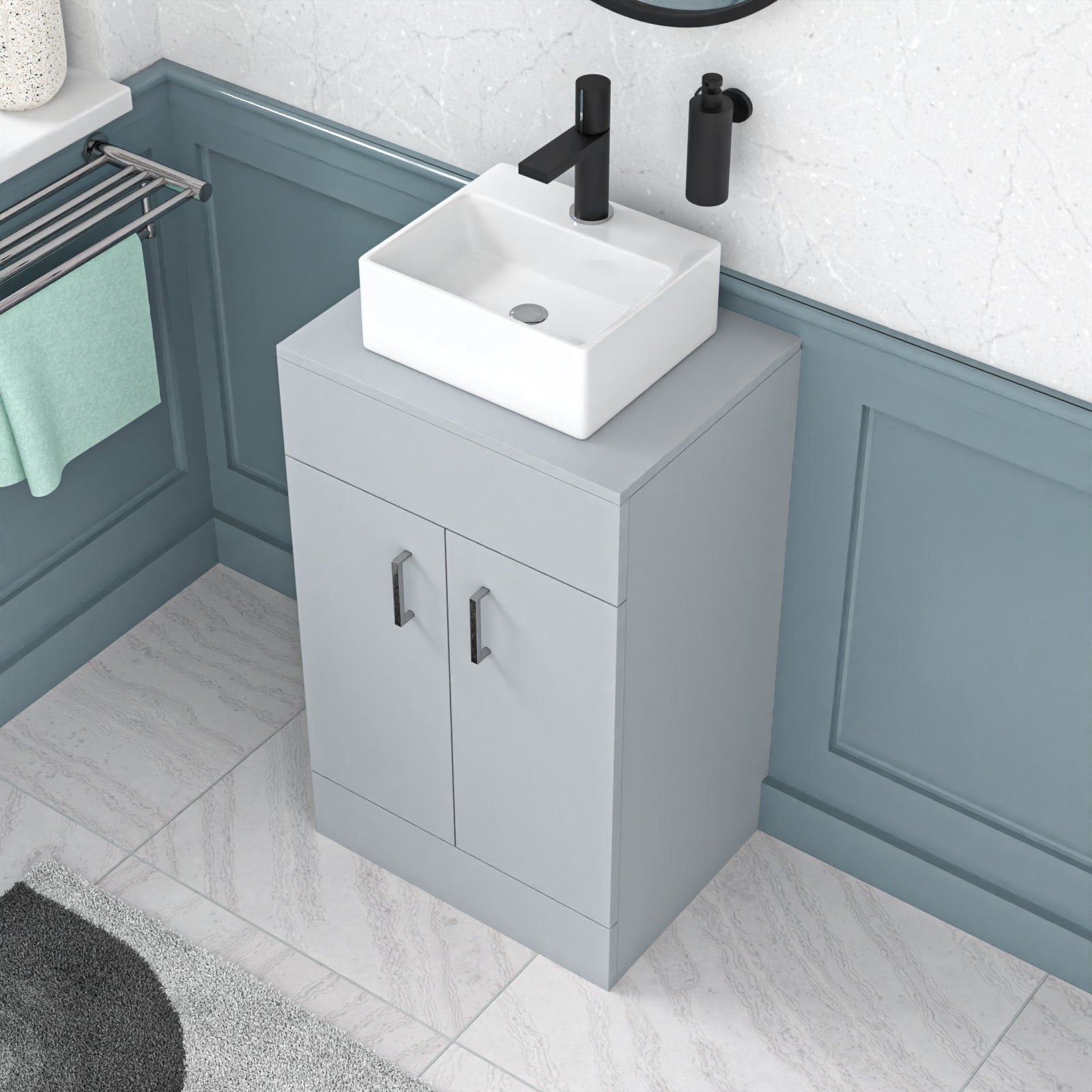 Nanuya Matte Grey 500mm Bathroom Doors Vanity Unit Rounded Rectangle Basin