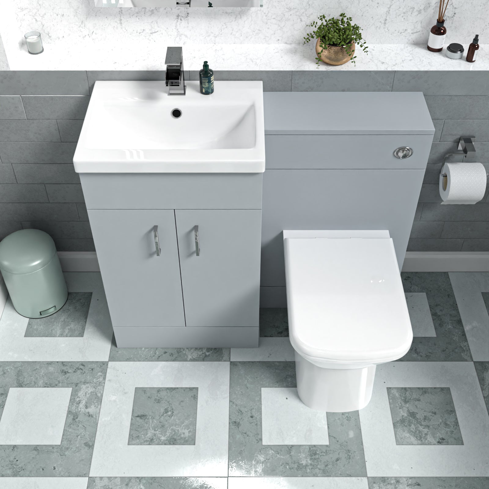 Nanuya Matte Grey Vanity Basin Cabinet WC Unit & Rimless Back To Wall Toilet