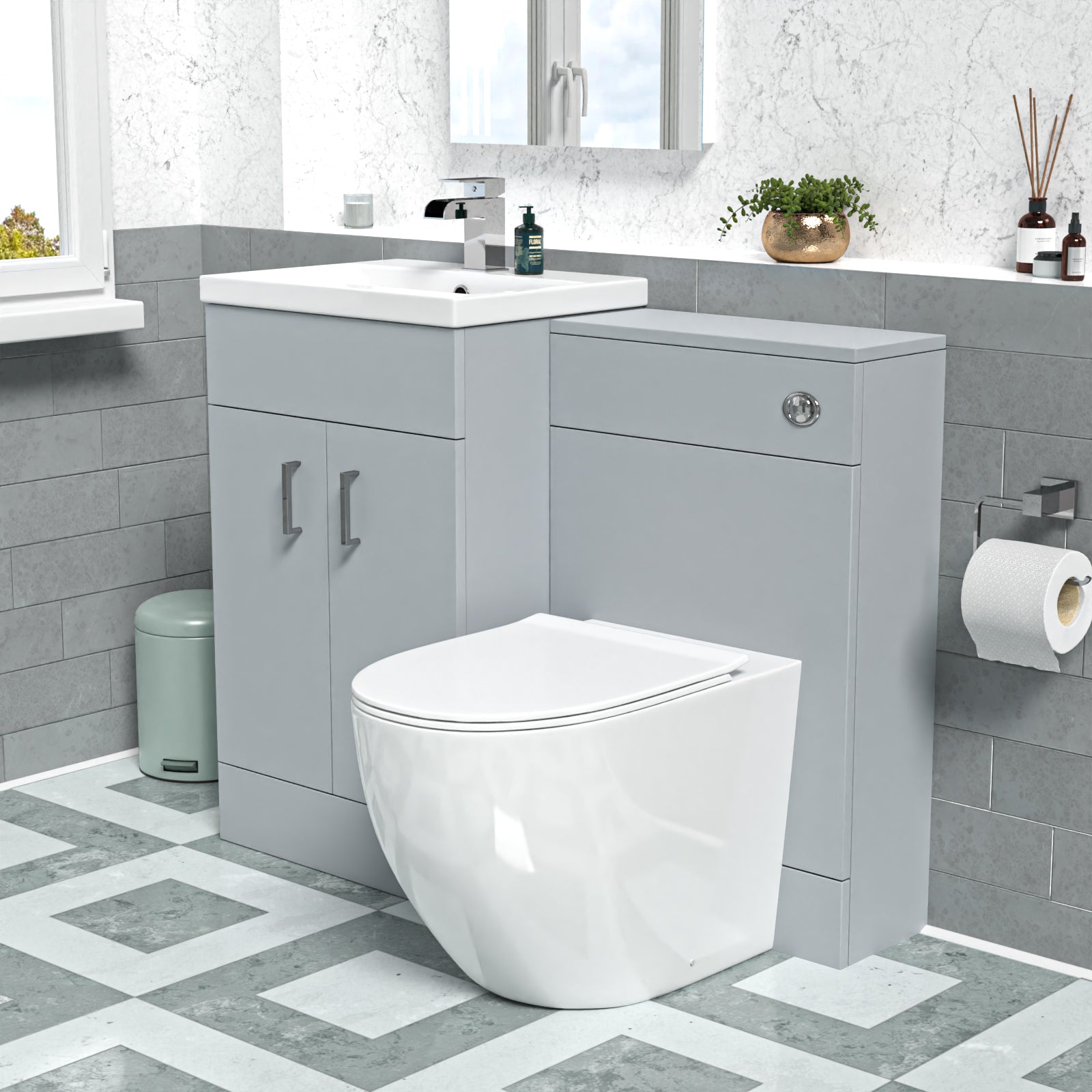 Nanuya 1000mm Freestanding Matte Grey Basin Vanity & Back To Wall Toilet