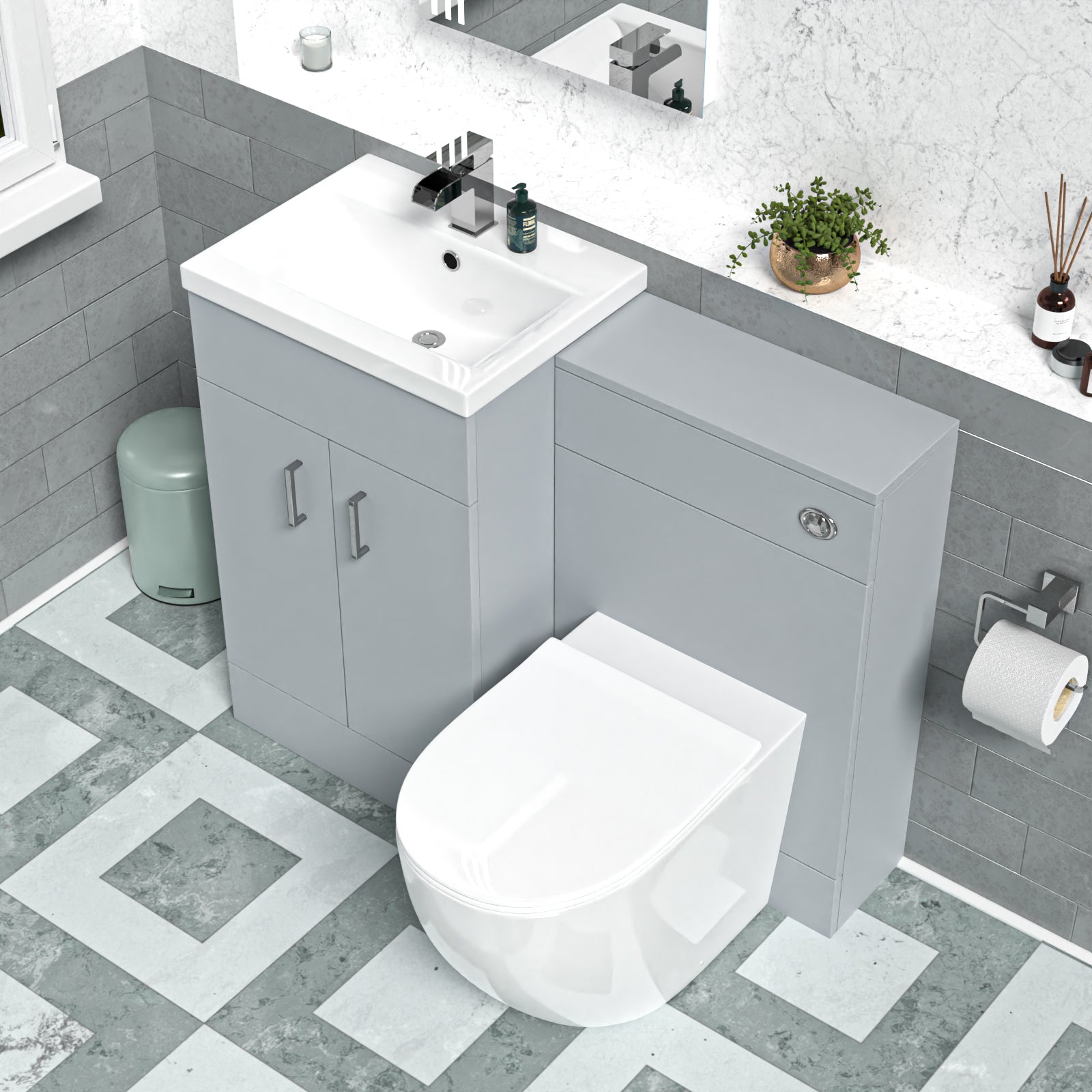 Nanuya 1000mm Freestanding Matte Grey Basin Vanity & Back To Wall Toilet