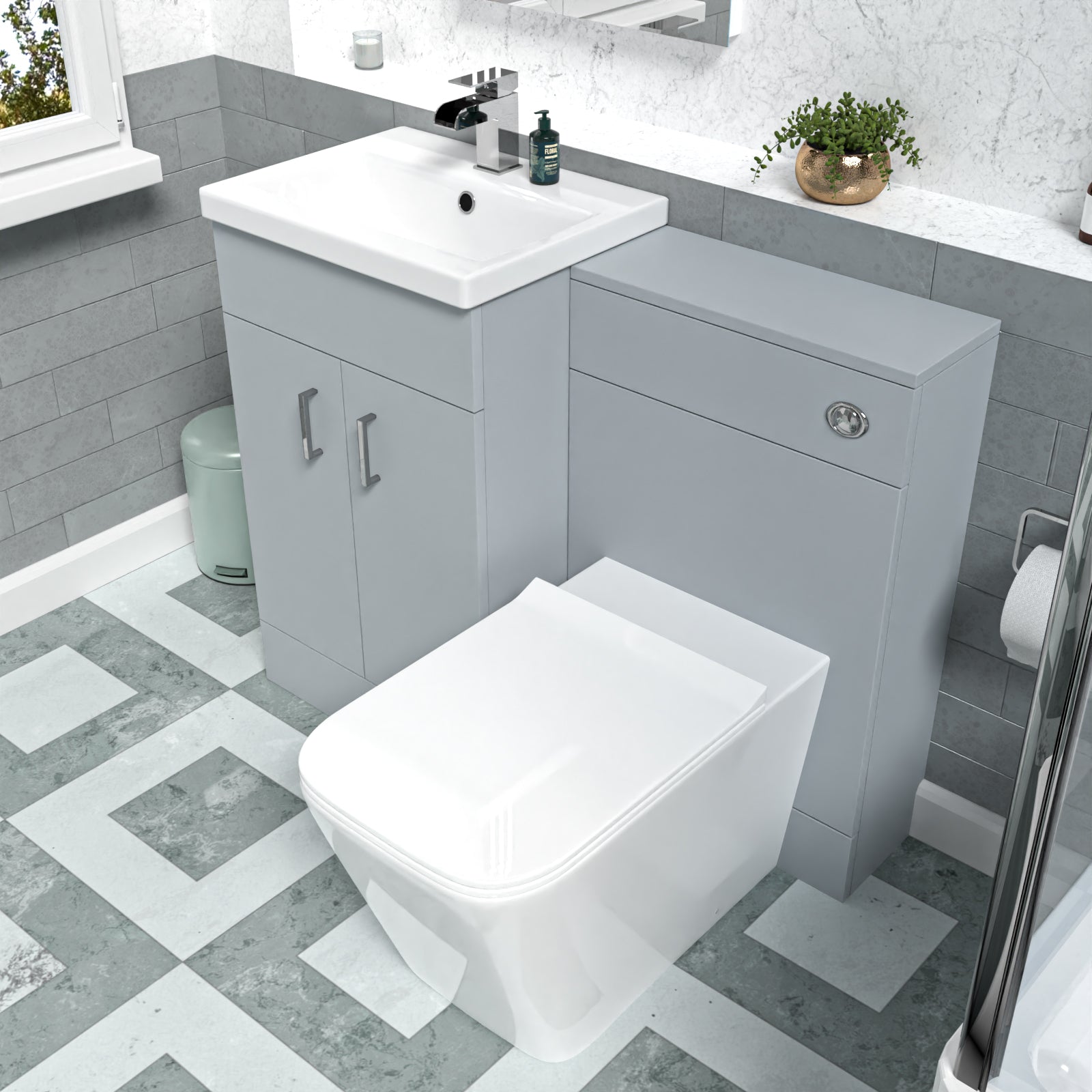 Nanuya Matte Grey 1000mm Freestanding Vanity WC Unit & Rimless BTW Toilet Flat Pack