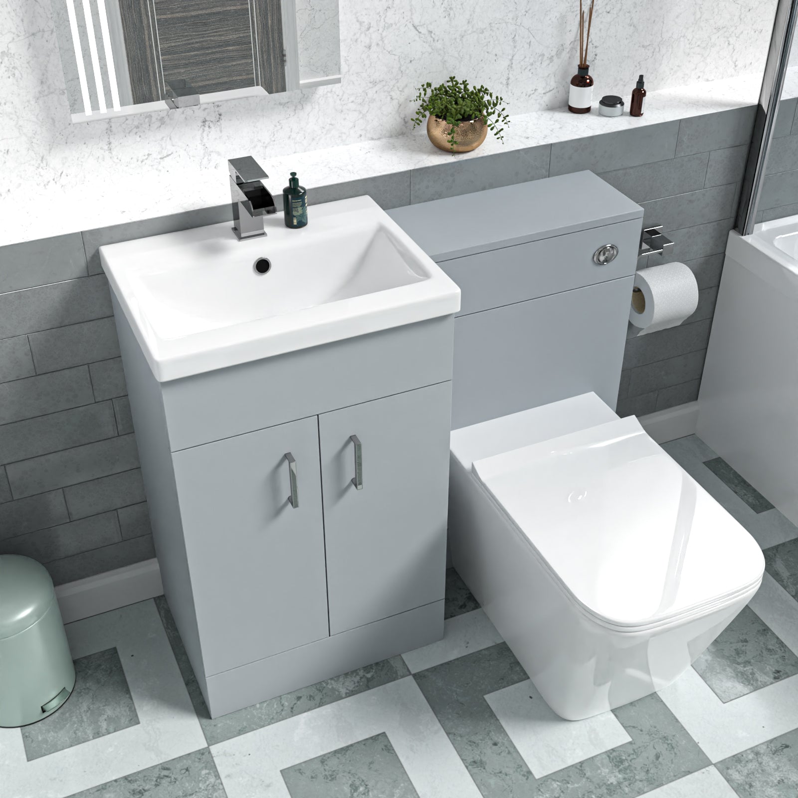 Nanuya Matte Grey 1000mm Freestanding Vanity WC Unit & Rimless BTW Toilet Flat Pack
