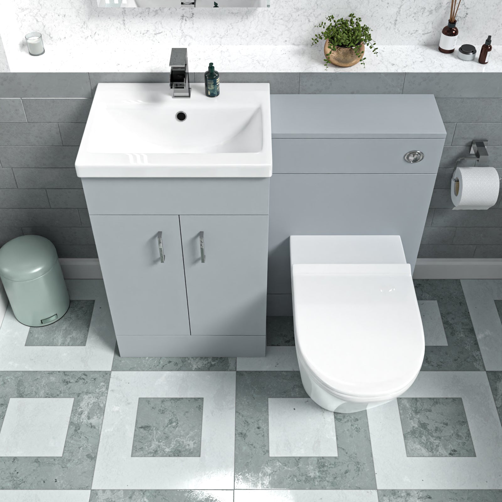 Nanuya Matte Grey 1000mm Vanity Basin WC Vanity Unit & BTW Toilet Flat Pack