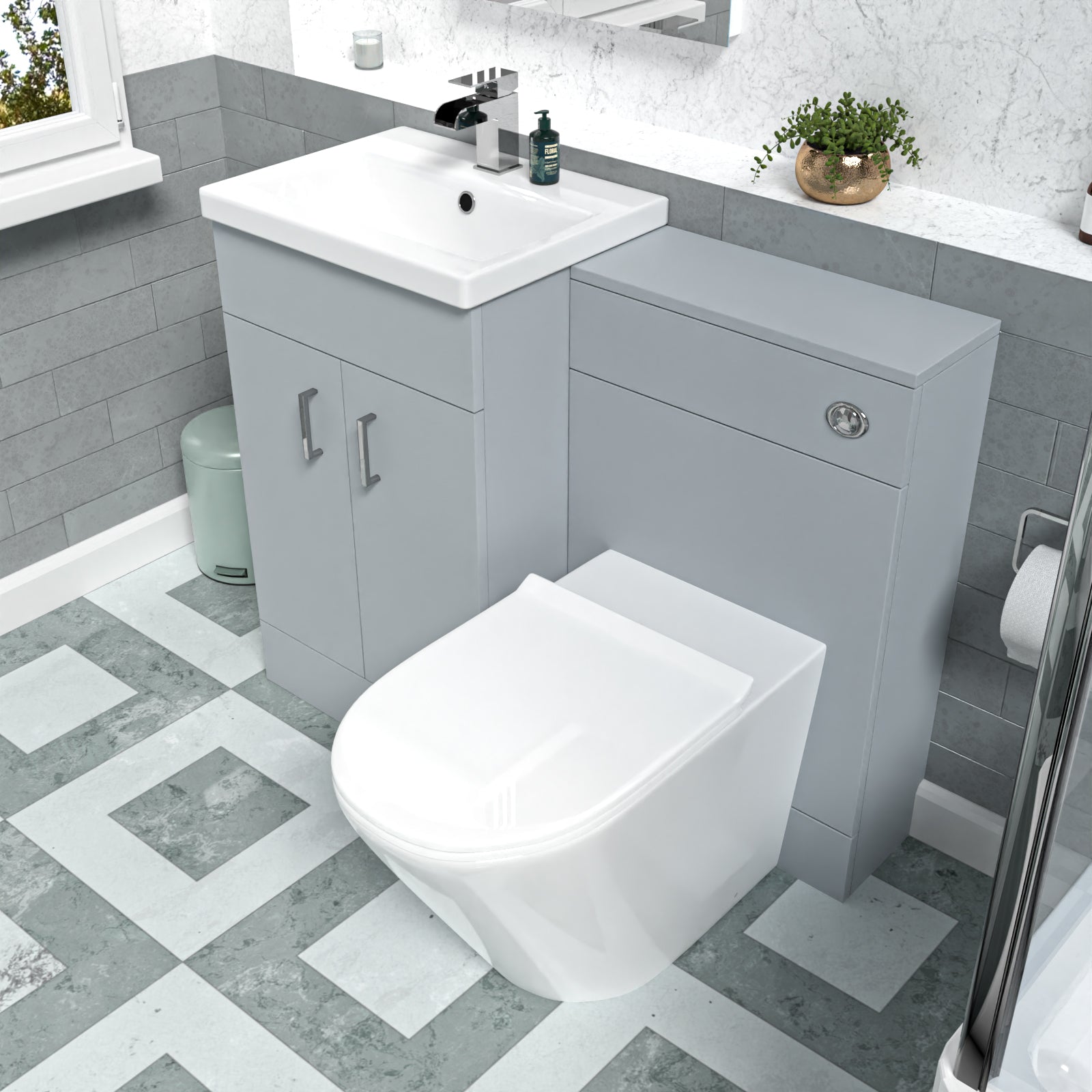 Nanuya Matte Grey 1000mm Vanity Basin WC Vanity Unit & BTW Toilet Flat Pack