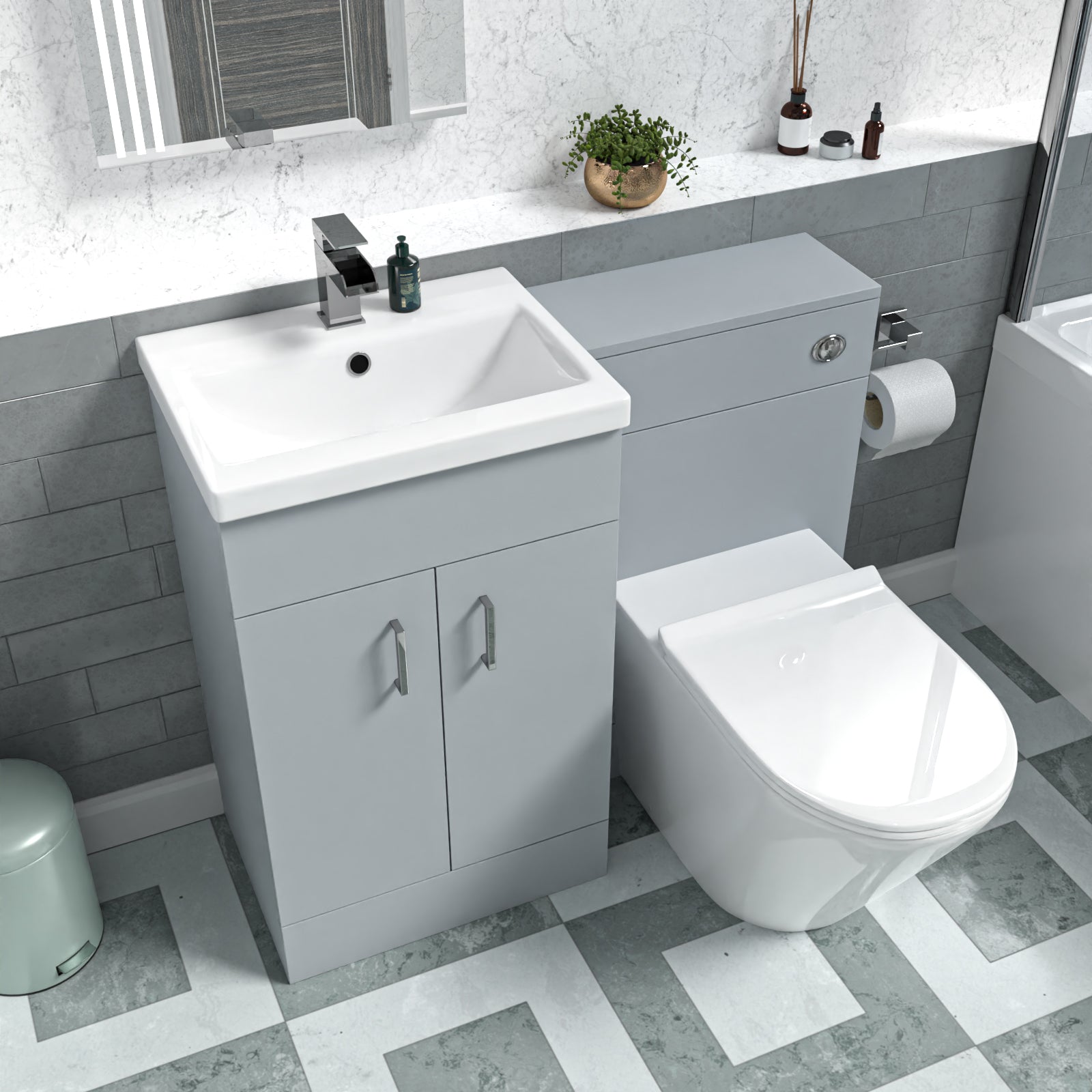 Nanuya Matte Grey 1000mm Vanity Basin WC Vanity Unit & BTW Toilet Flat Pack