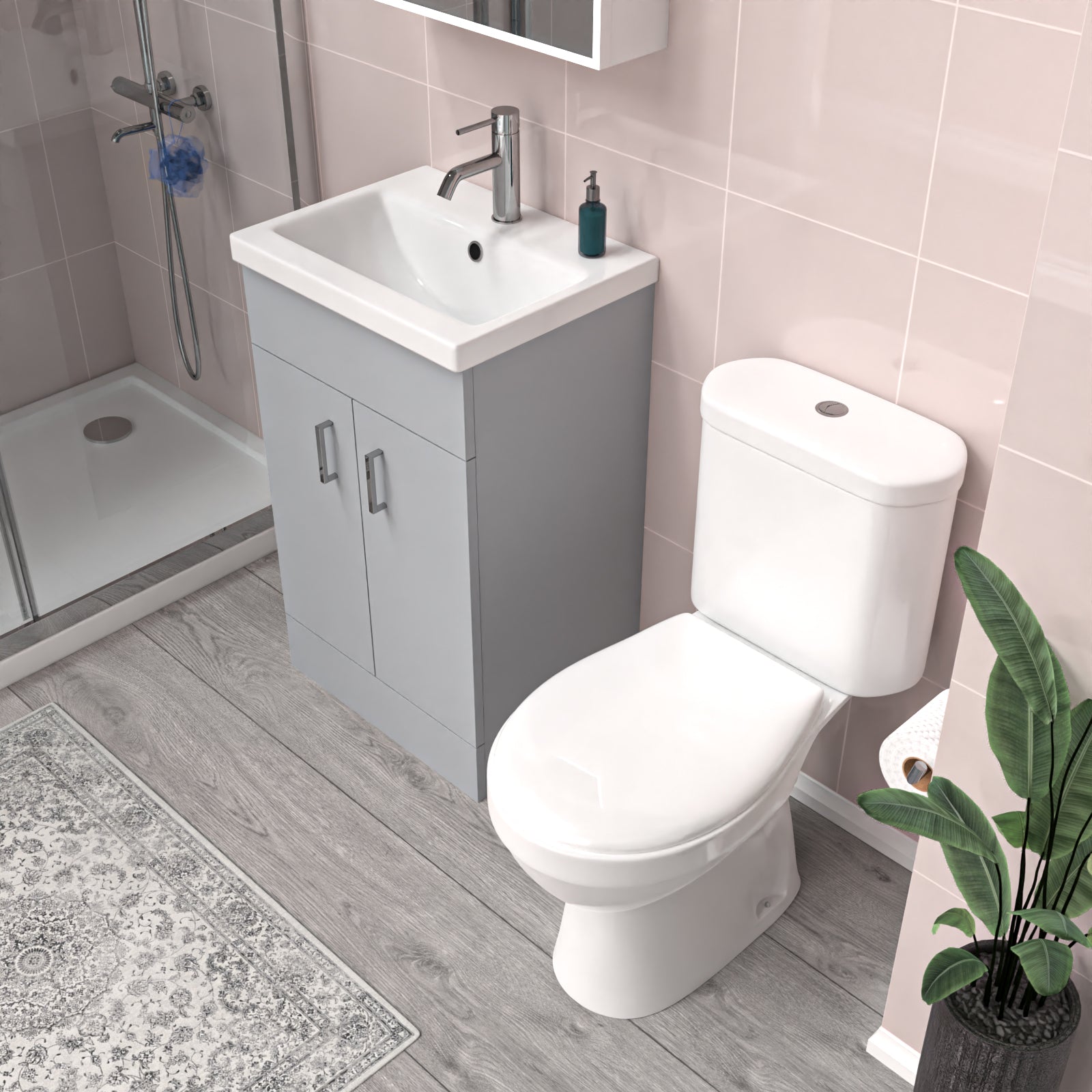 Nanuya Matte Grey 500 mm Flat Pack Basin Vanity Unit & Toilet