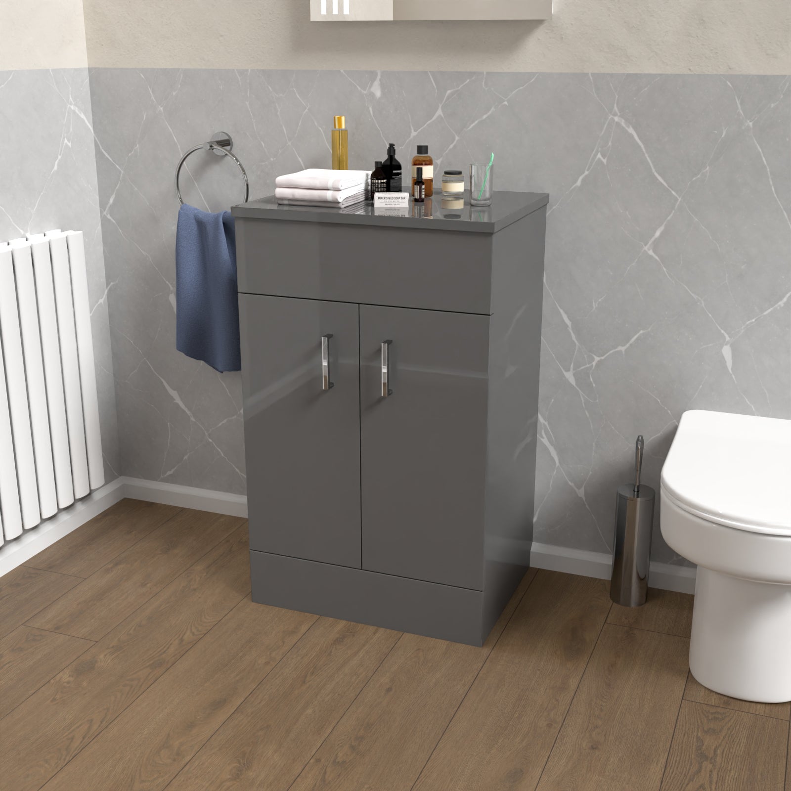 Nanuya 500mm Steel Grey Vanity Unit Cabinet With Worktop