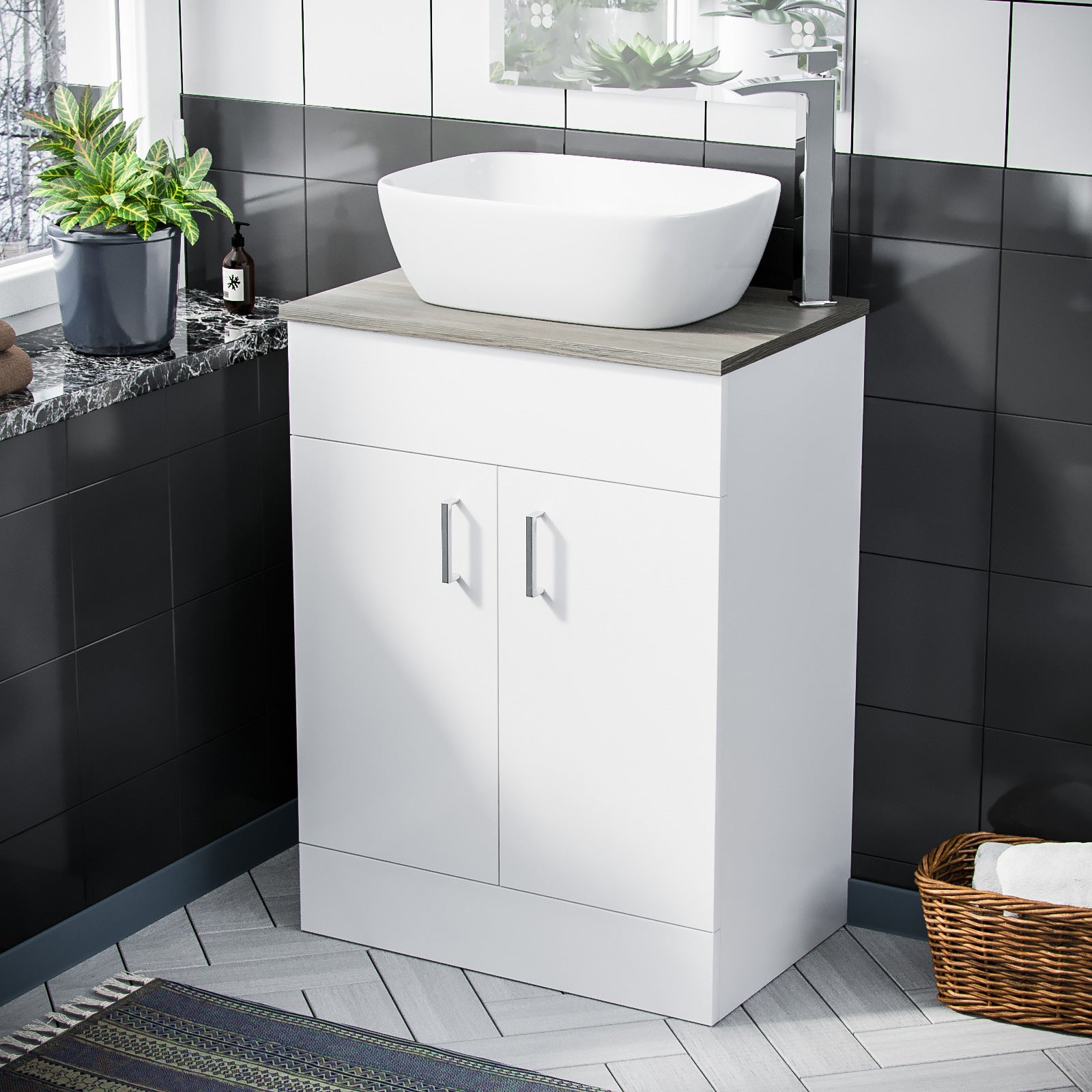 Nanuya 600 mm White Vanity Cabinet and Counter Top Basin Sink
