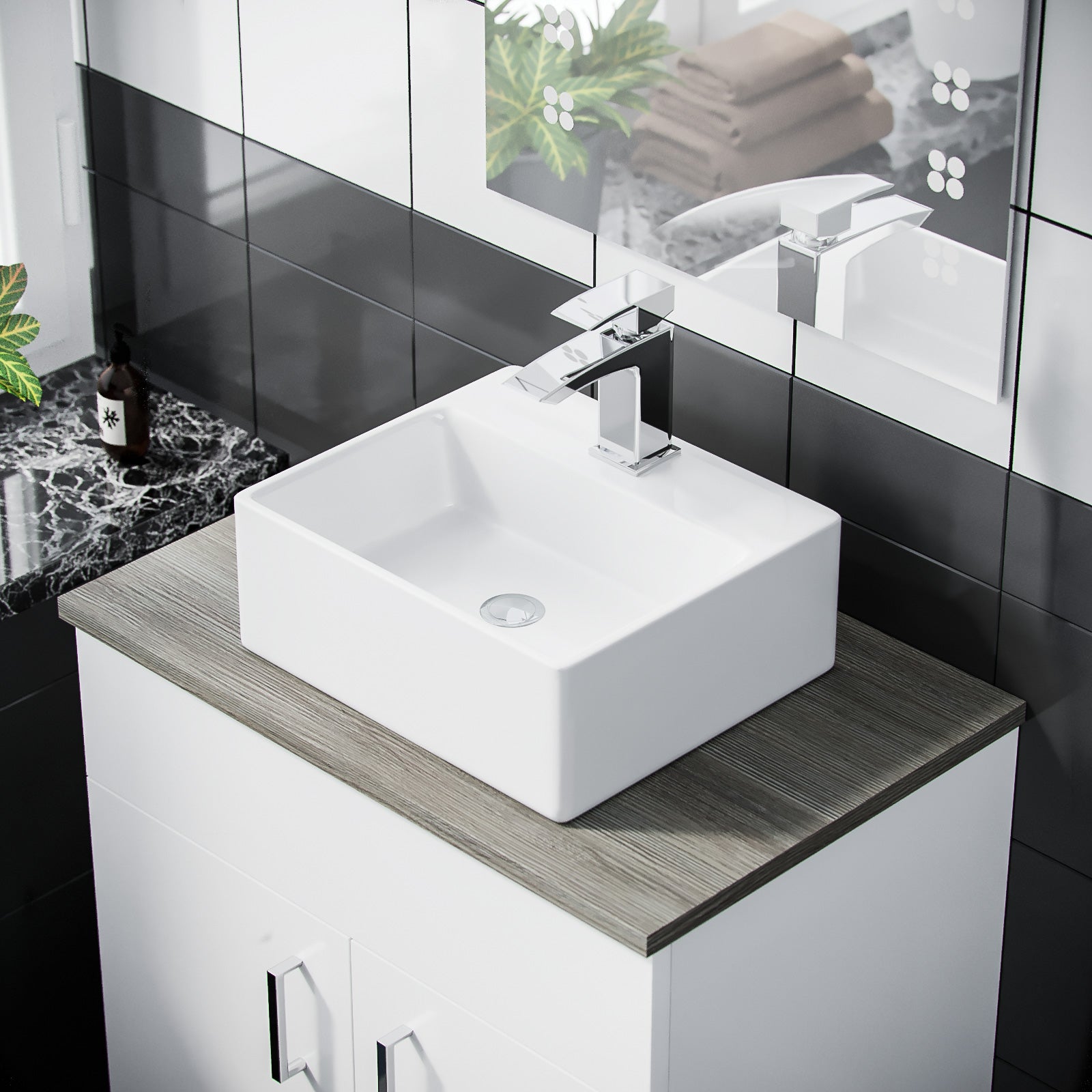 Nanuya 600 mm White Vanity Cabinet and Small 420mm Counter Top Basin Sink