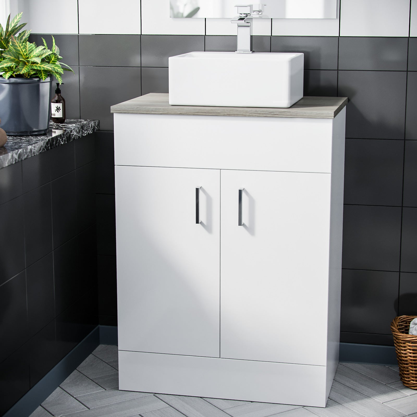 Nanuya 600 mm White Vanity Cabinet and Small 420mm Counter Top Basin Sink
