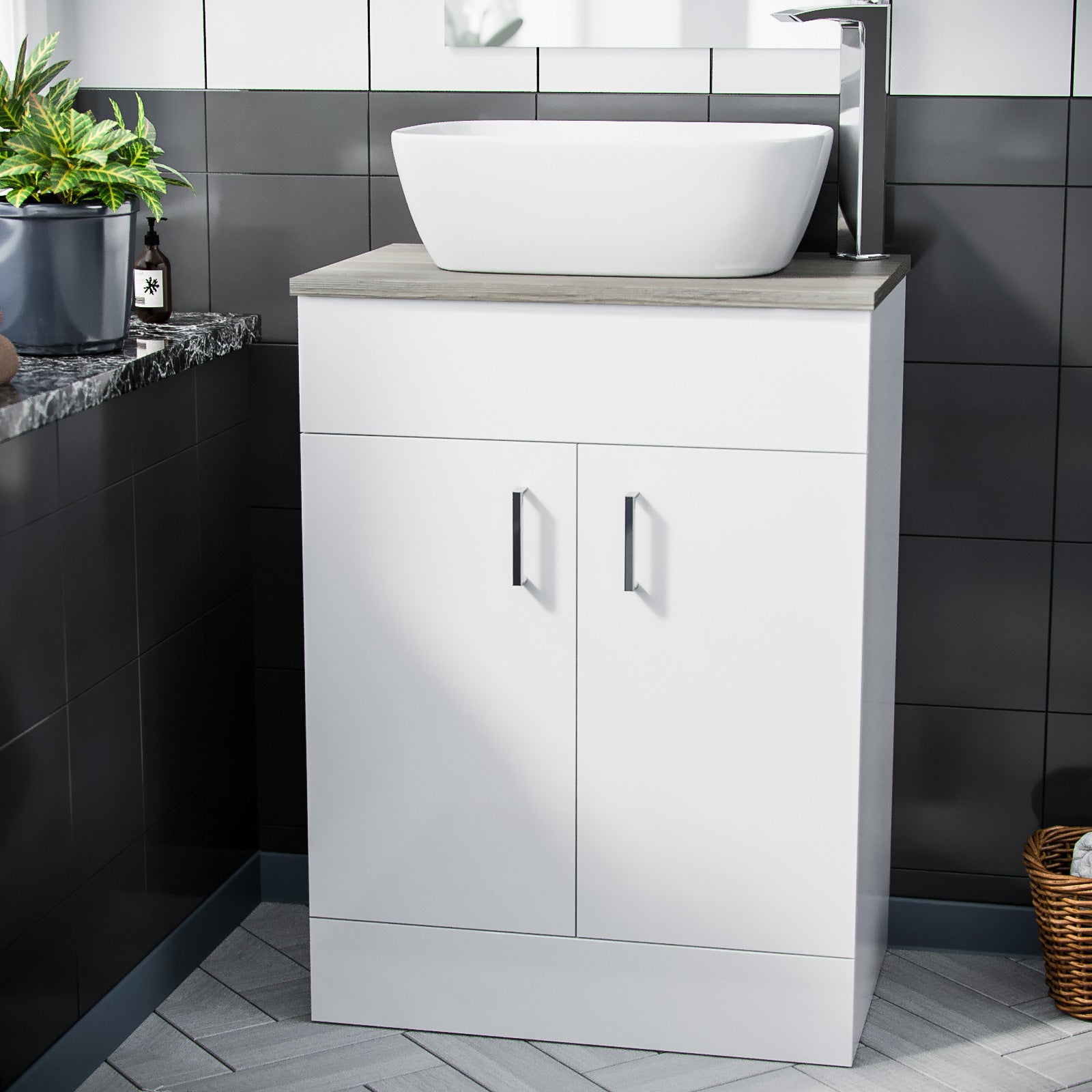 Nanuya 600 mm White Vanity Cabinet and Counter Top Basin Sink
