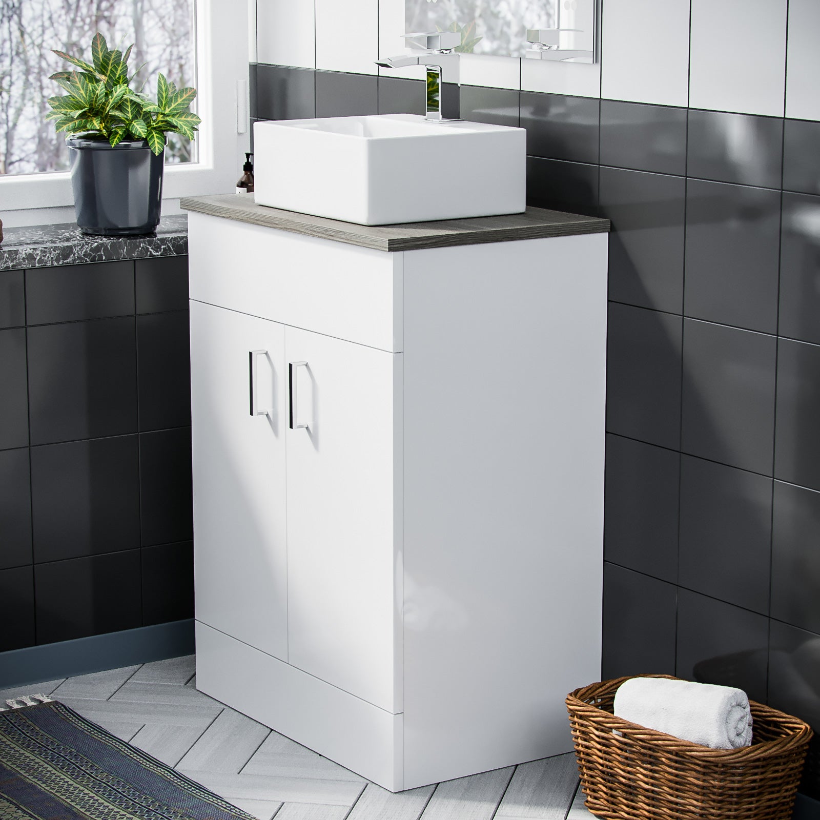 Nanuya 600 mm White Vanity Cabinet and Small 420mm Counter Top Basin Sink