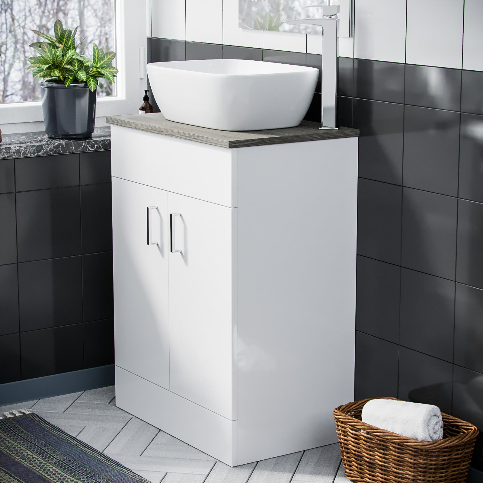 Nanuya 600 mm White Vanity Cabinet and Counter Top Basin Sink