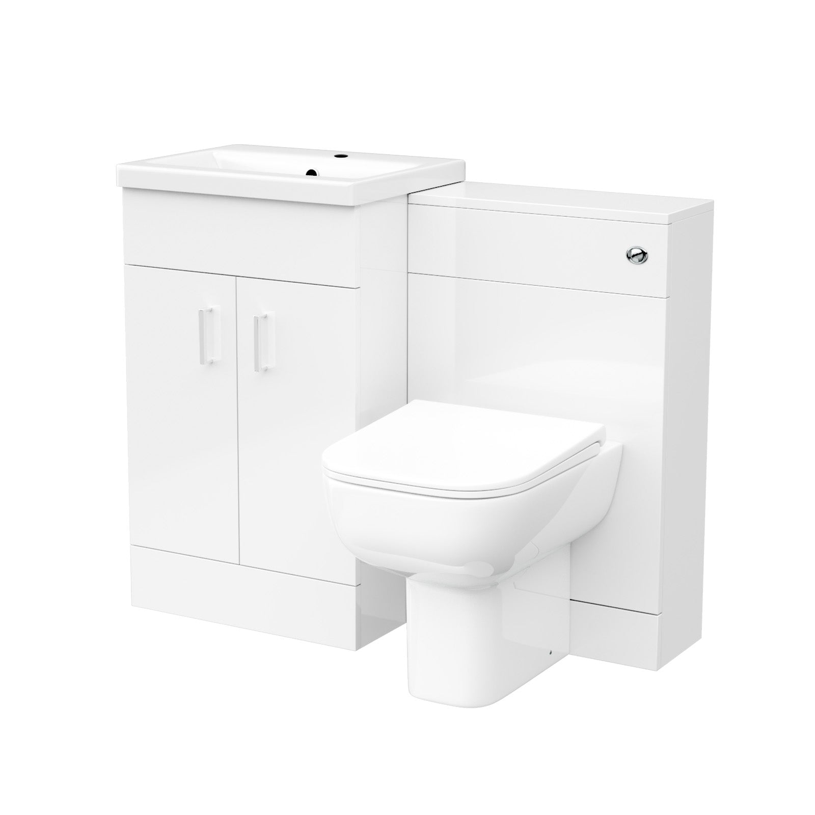 White toilet and vanity unit with closed lid