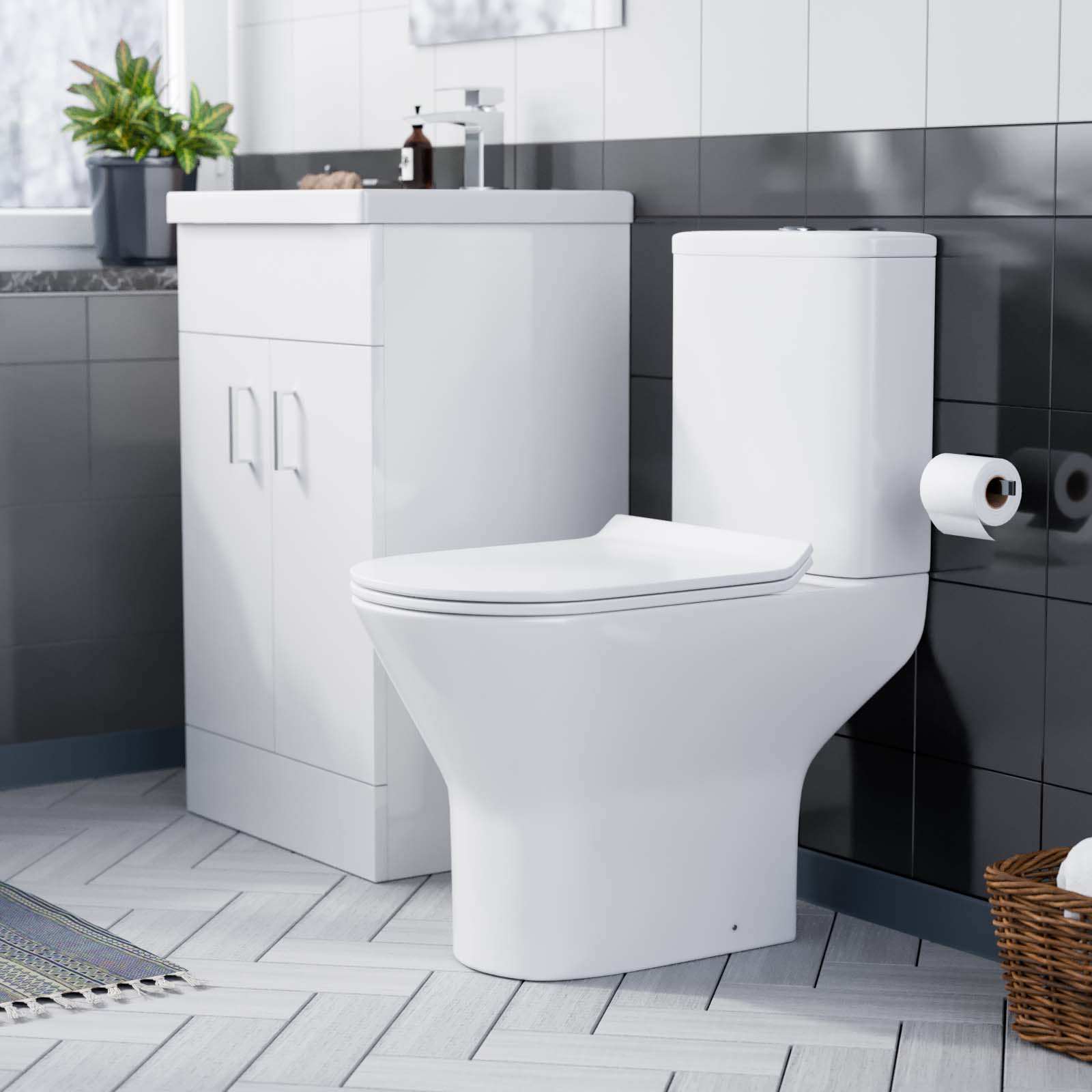 Nanuya 500mm White Basin Vanity & Rimless Close Coupled Toilet Flat Pack