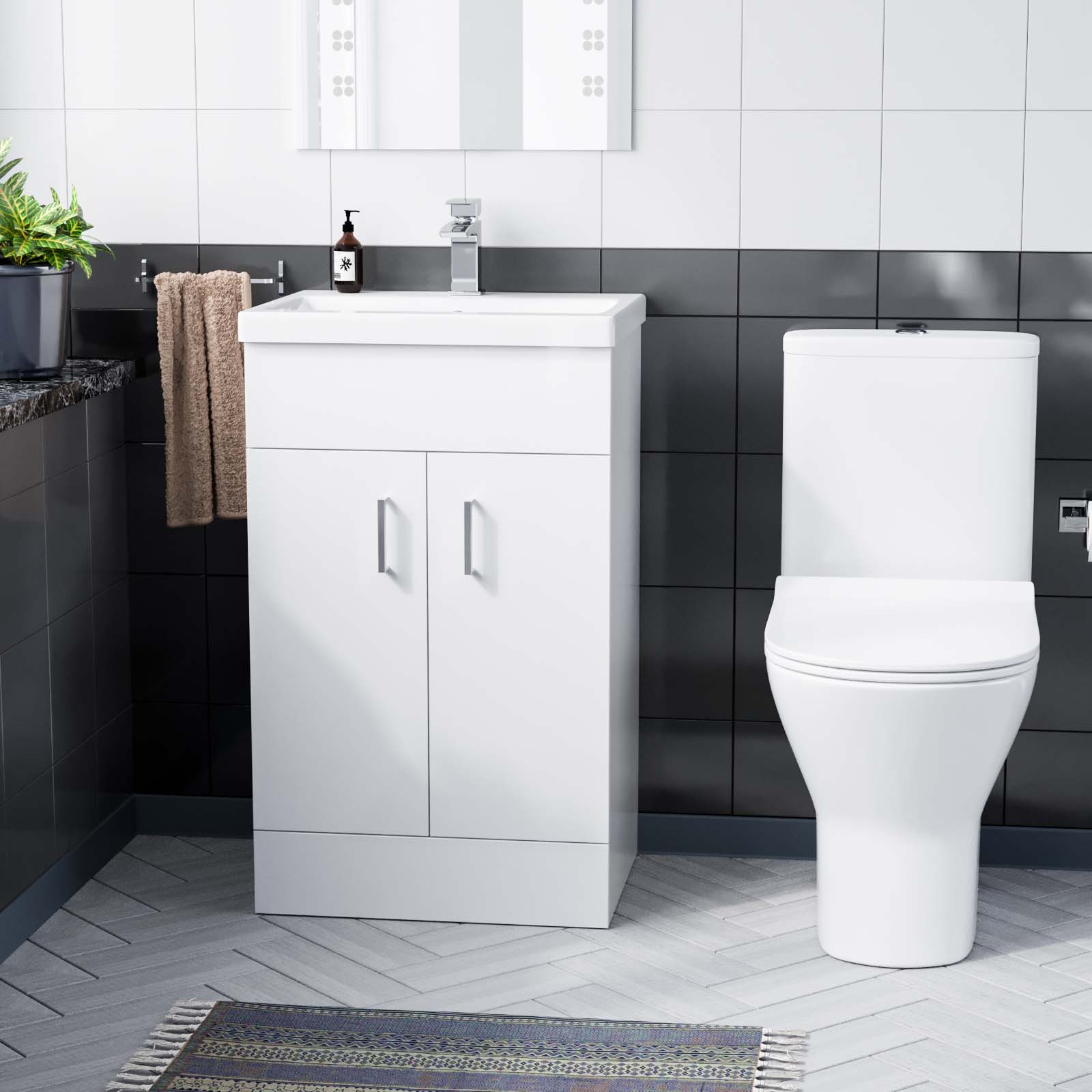 Nanuya 500mm Floorstanding White Basin Vanity & Rimless Close Coupled Toilet Flat Pack