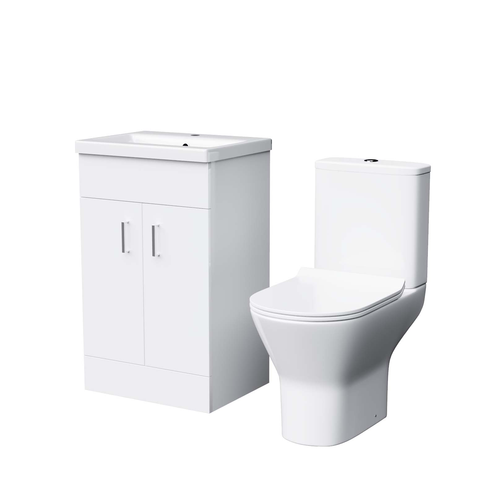 Nanuya 500mm Floorstanding White Basin Vanity & Rimless Close Coupled Toilet Flat Pack