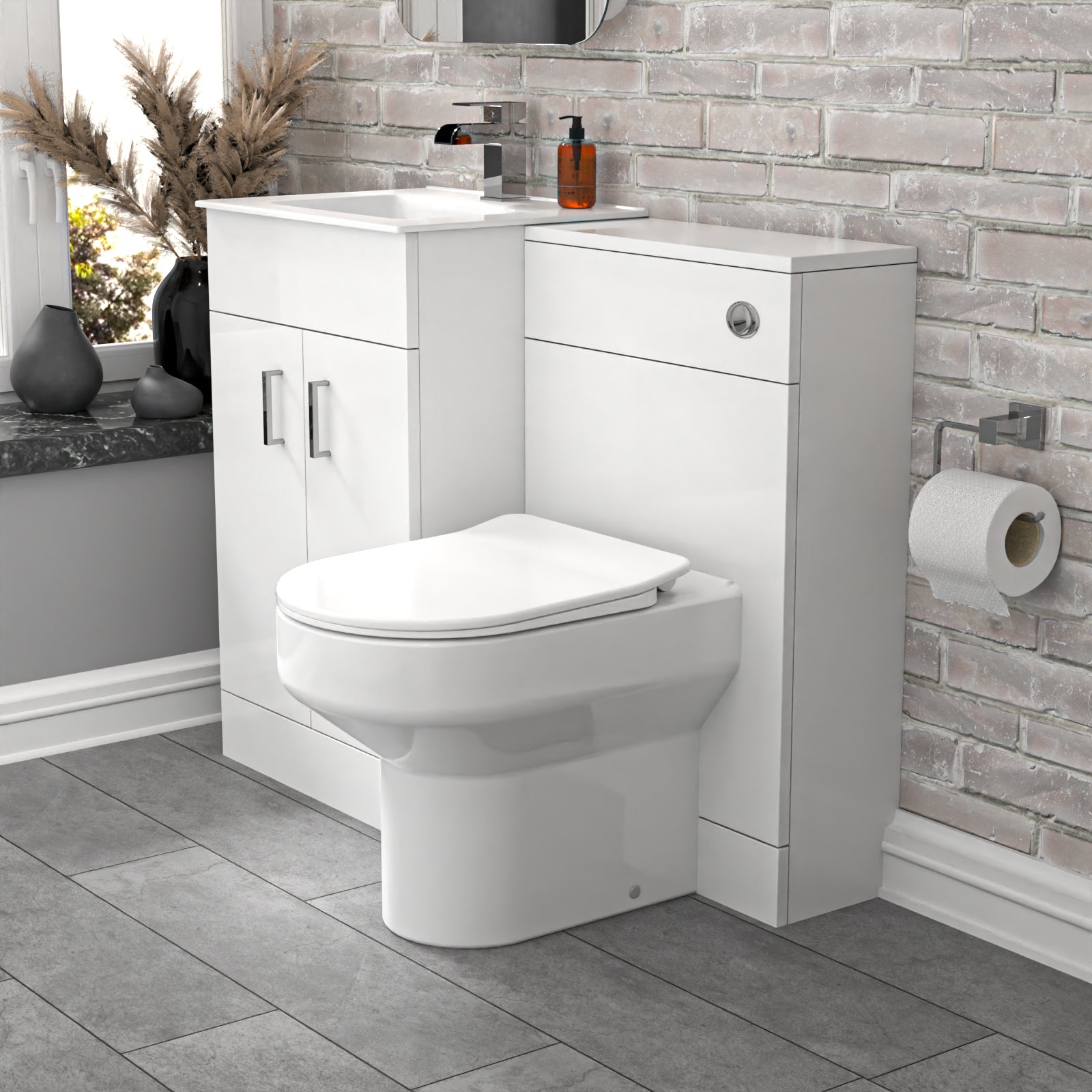 Nanuya 1000mm White Vanity Slim Basin Cabinet, WC Unit Back To Wall Toilet