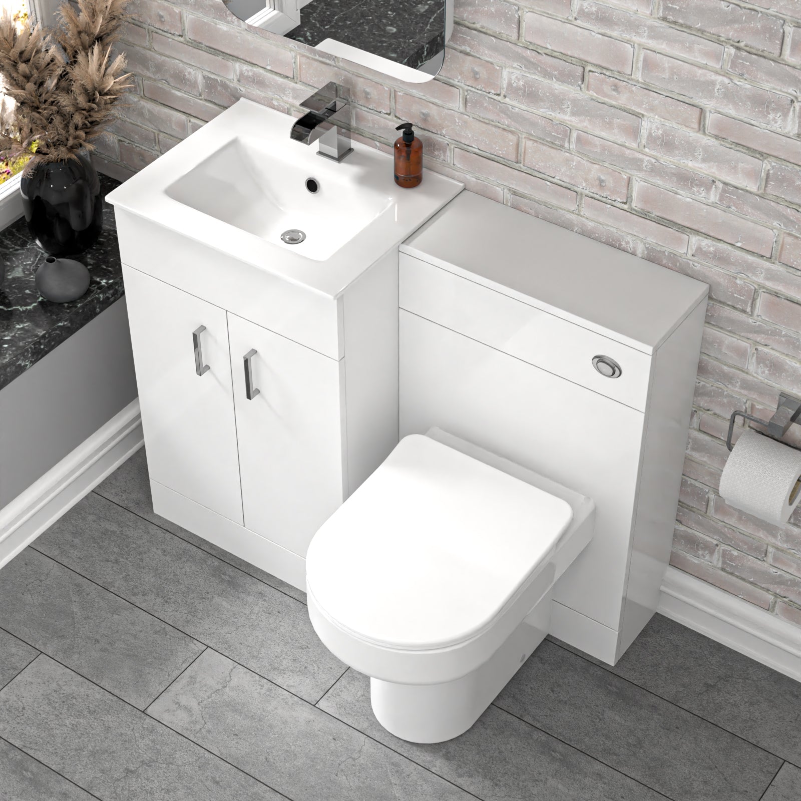 Nanuya 1000mm White Vanity Slim Basin Cabinet, WC Unit Back To Wall Toilet