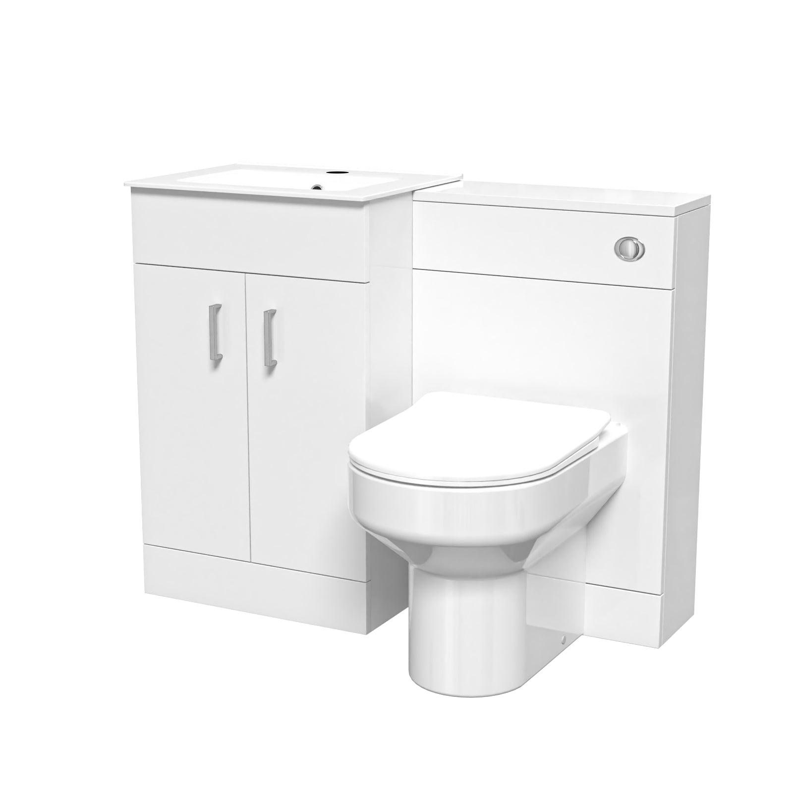 Nanuya 1000mm White Vanity Slim Basin Cabinet, WC Unit Back To Wall Toilet