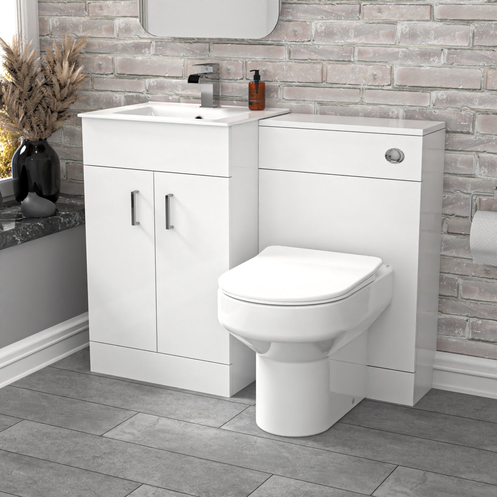 Nanuya 1000mm White Vanity Slim Basin Cabinet, WC Unit Back To Wall Toilet