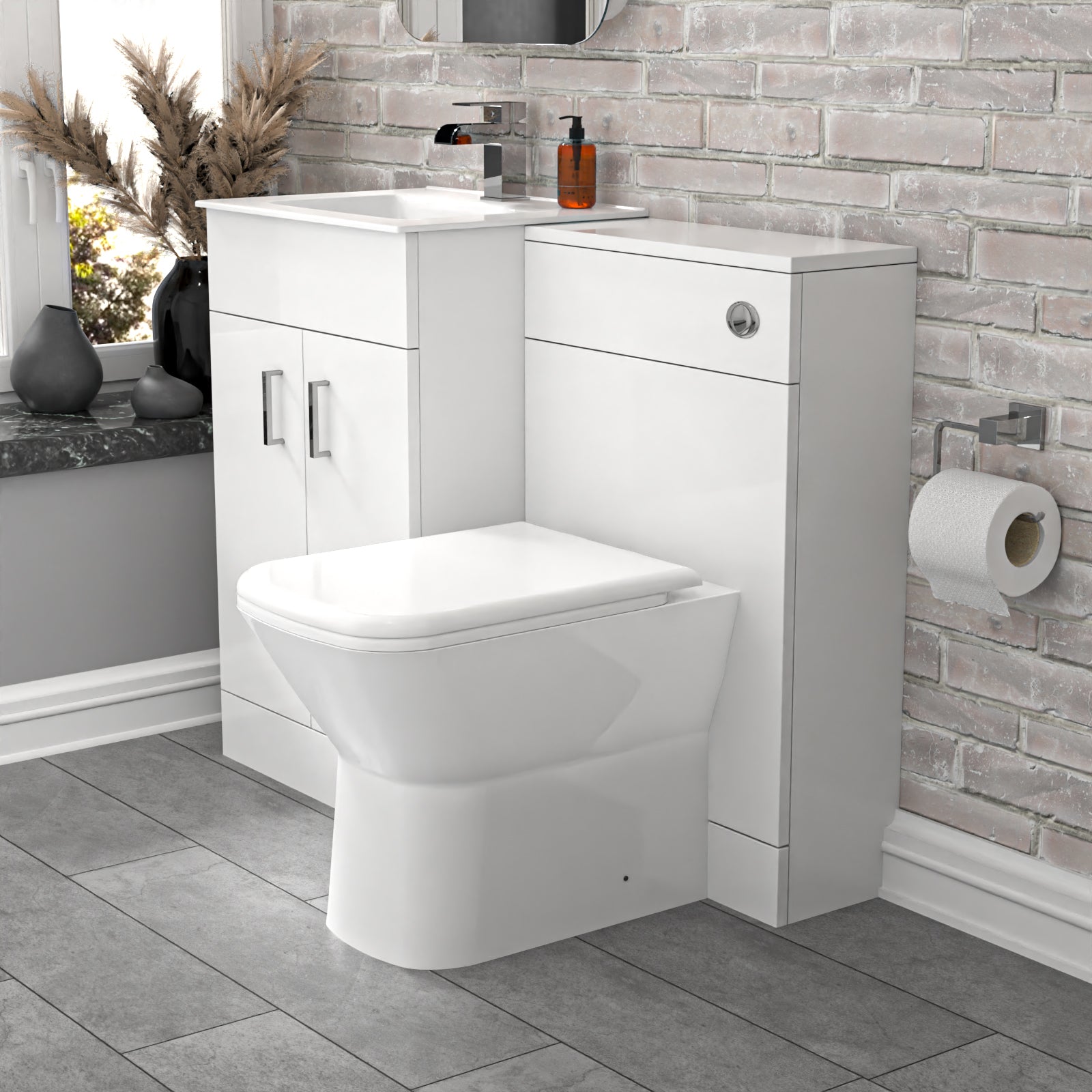Nanuya 1000mm White Vanity Slim Basin Cabinet, WC Unit & Rimless BTW Toilet