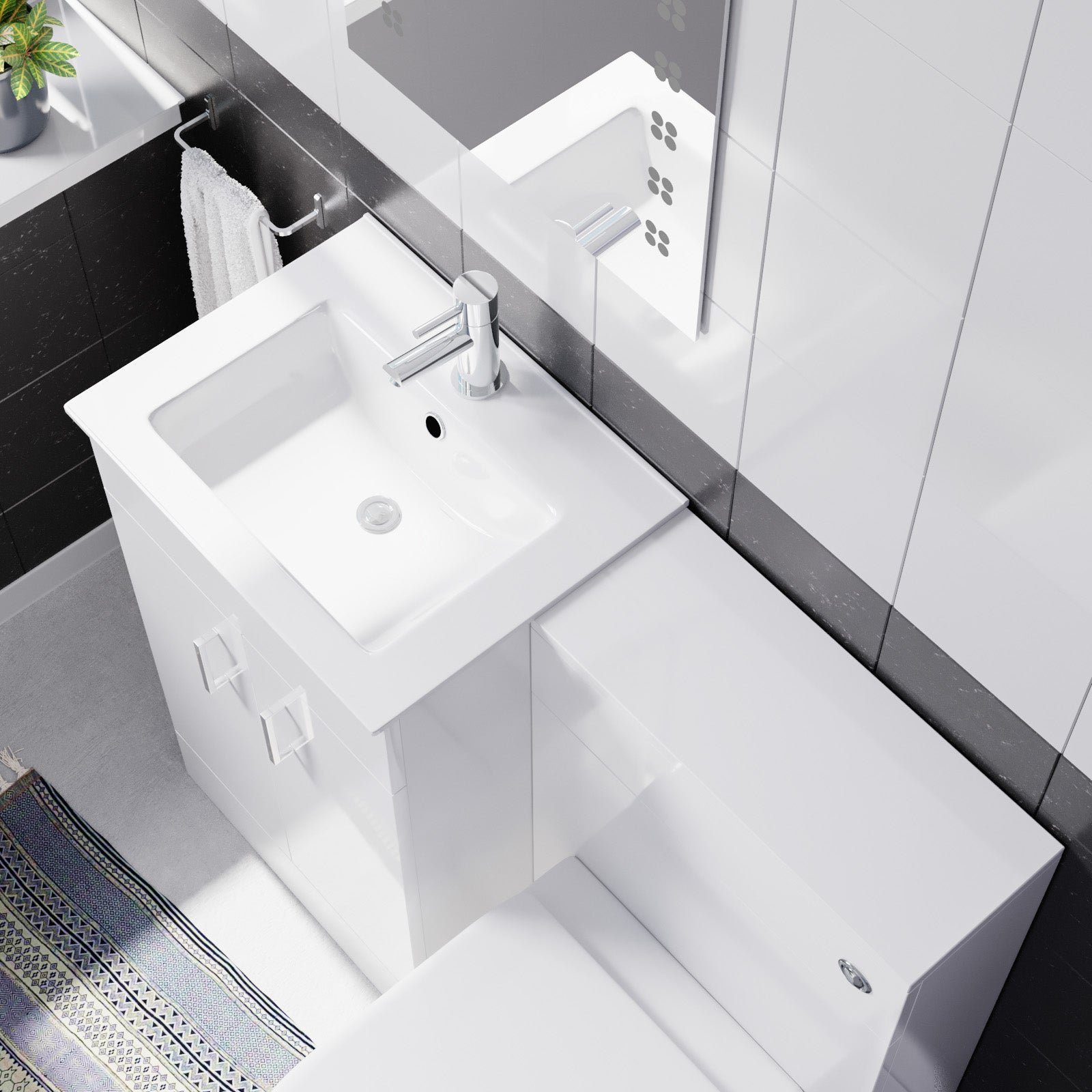 Nanuya White 1000mm Slim Basin Vanity, WC Unit & Rimless BTW Toilet