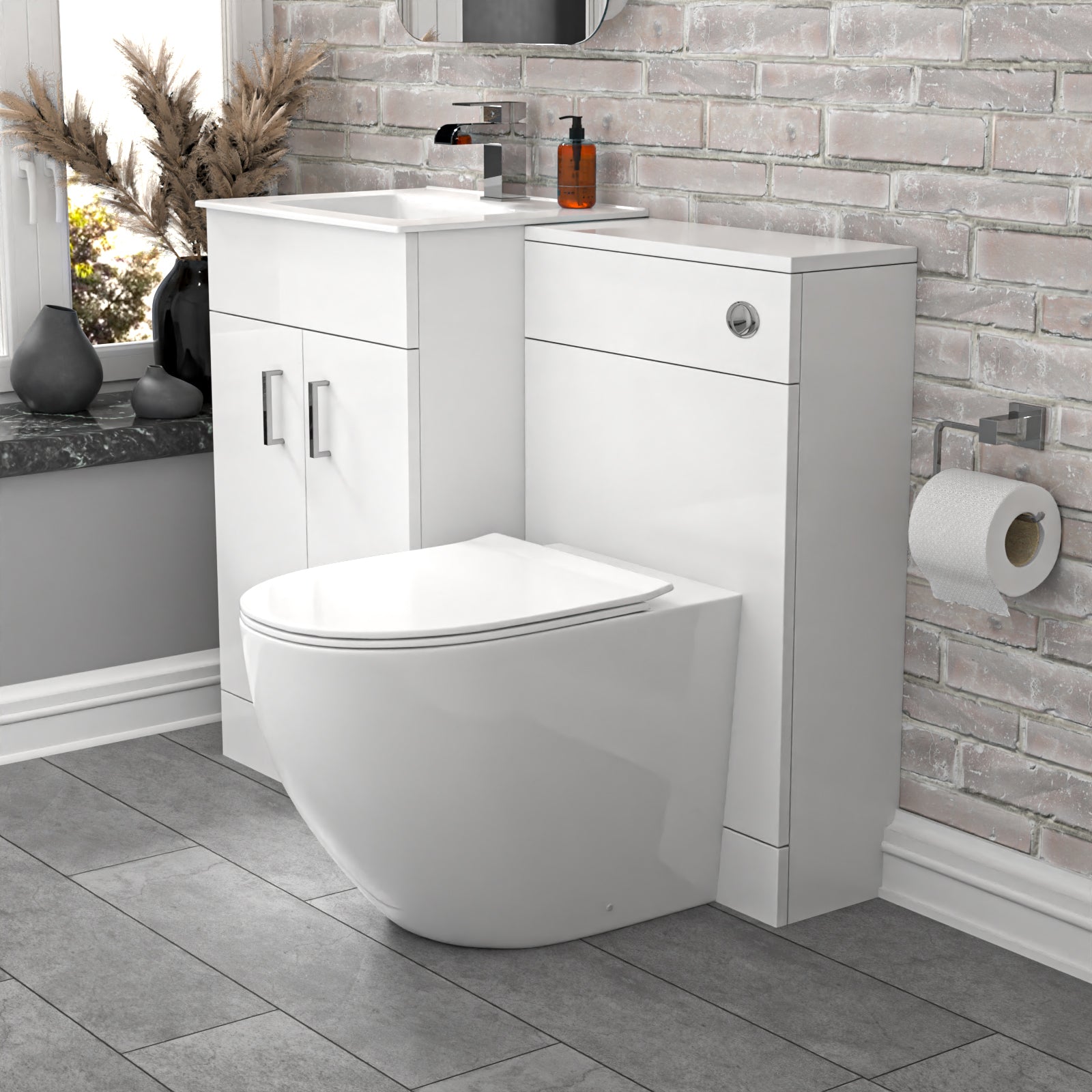 Nanuya 1000mm Freestanding White Slim Basin Vanity & Back To Wall Toilet