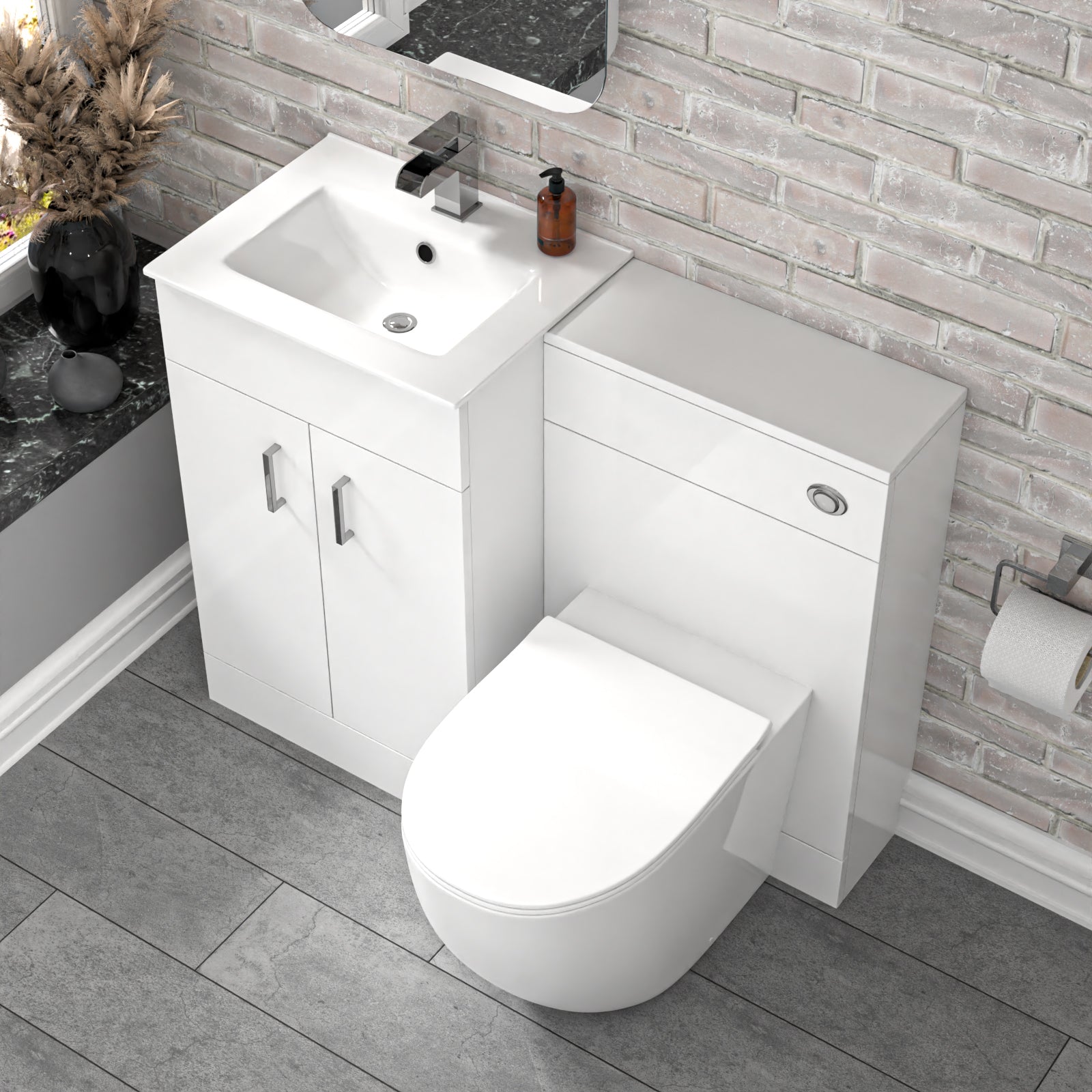 Nanuya 1000mm Freestanding White Slim Basin Vanity & Back To Wall Toilet