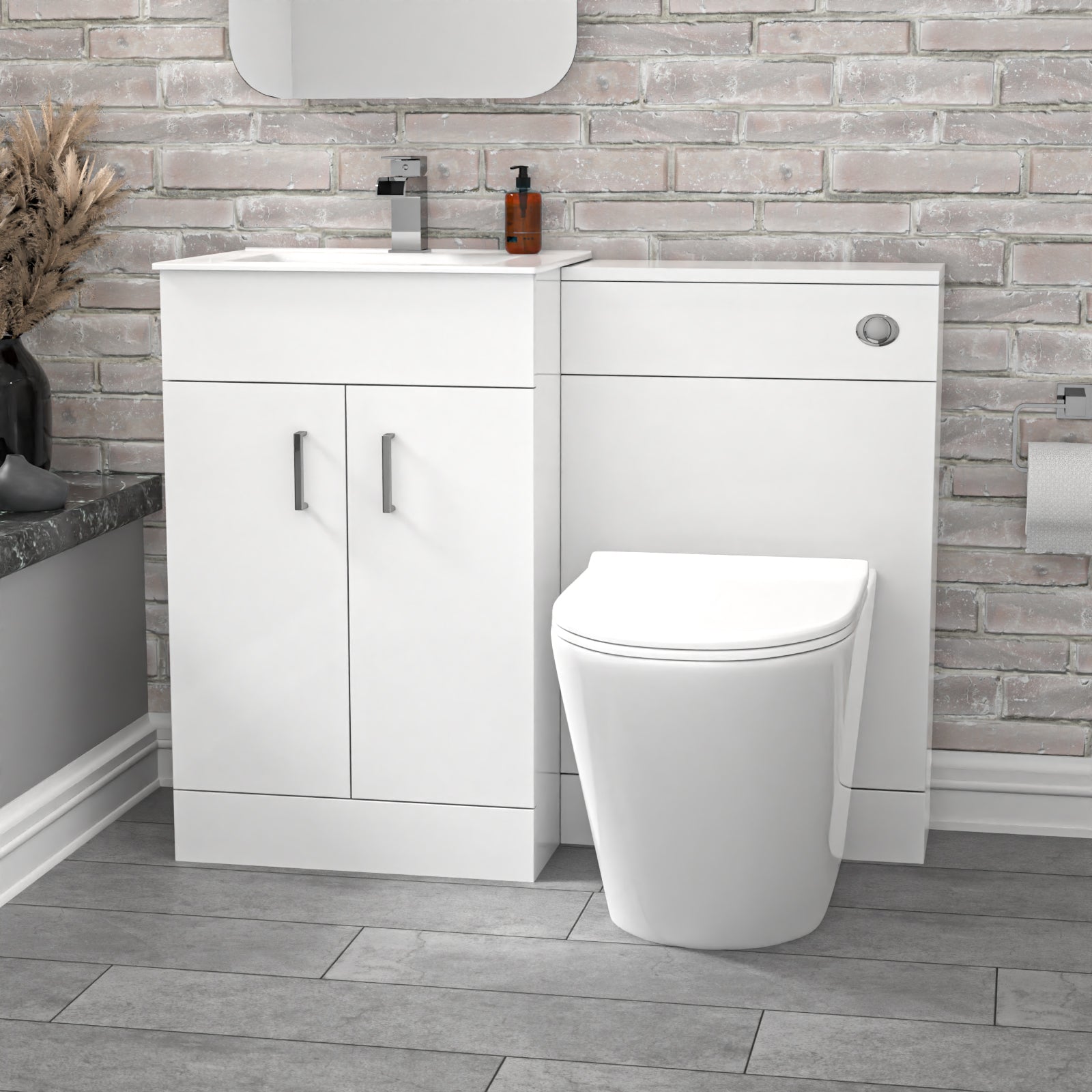 Nanuya 1000mm Gloss White Vanity Slim Basin Cabinet, WC Unit & Rimless Toilet