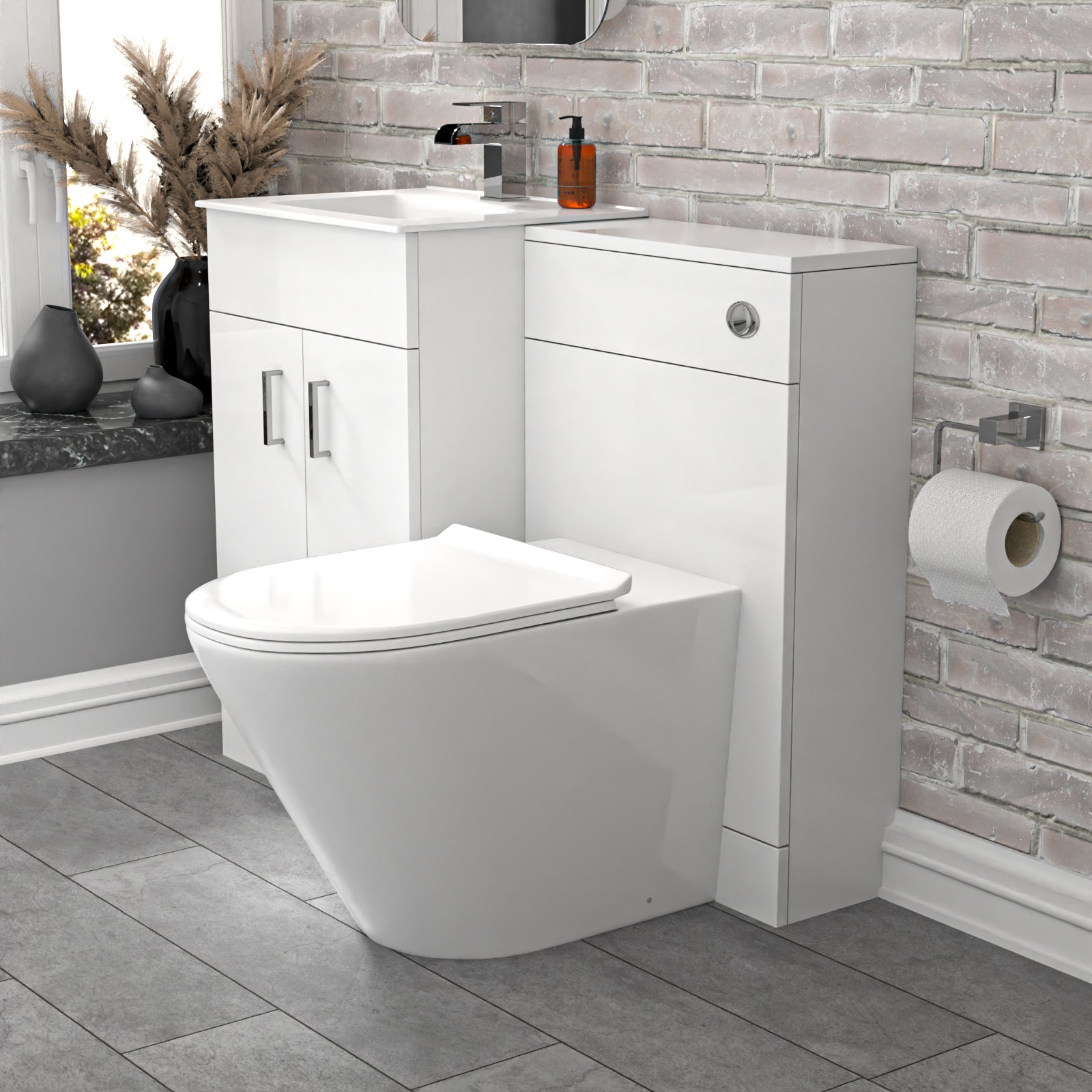 Nanuya 1000mm Gloss White Vanity Slim Basin Cabinet, WC Unit & Rimless Toilet