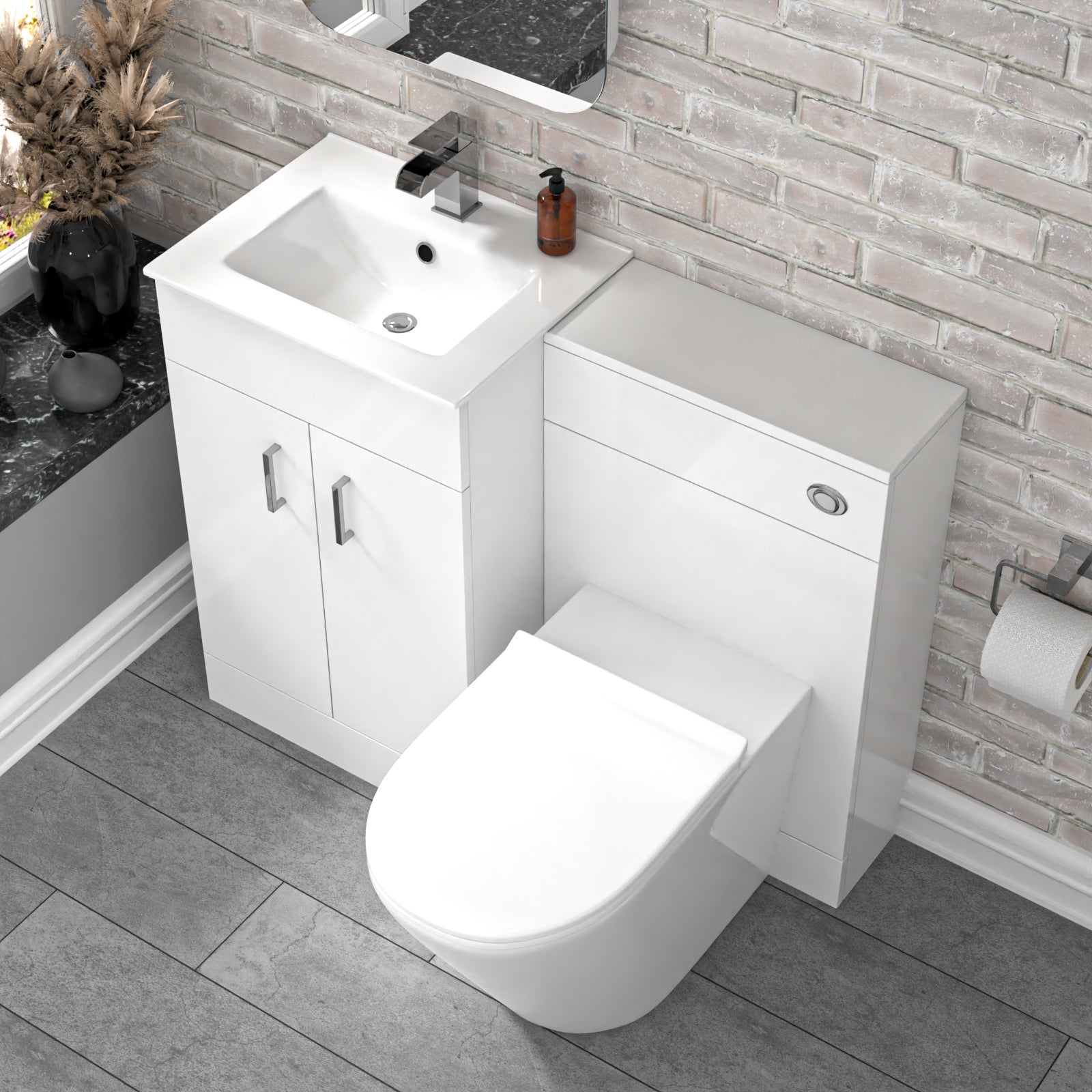 Nanuya 1000mm Gloss White Vanity Slim Basin Cabinet, WC Unit & Rimless Toilet