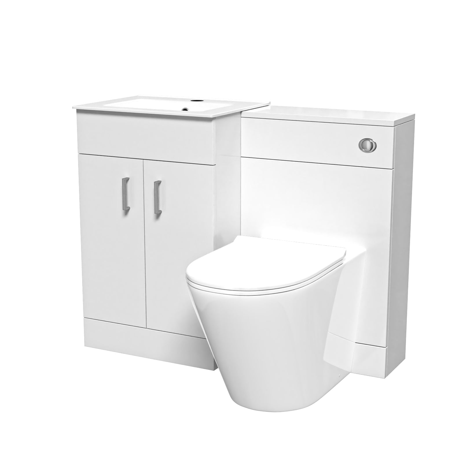 Nanuya 1000mm Gloss White Vanity Slim Basin Cabinet, WC Unit & Rimless Toilet